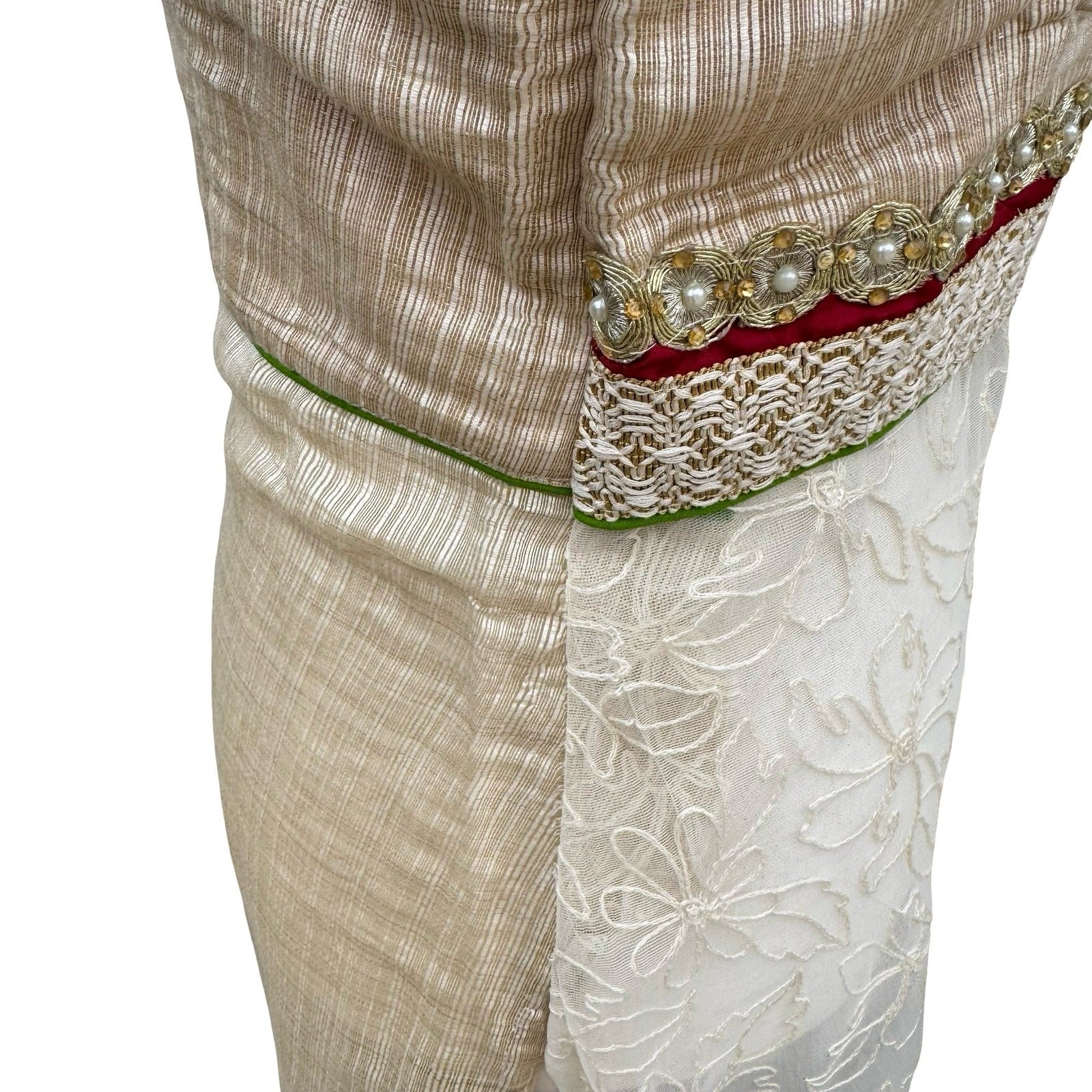 Bollywood Elegant Formal Gold Texture Floral Lace Beaded Sleeveless Kurta Tunic