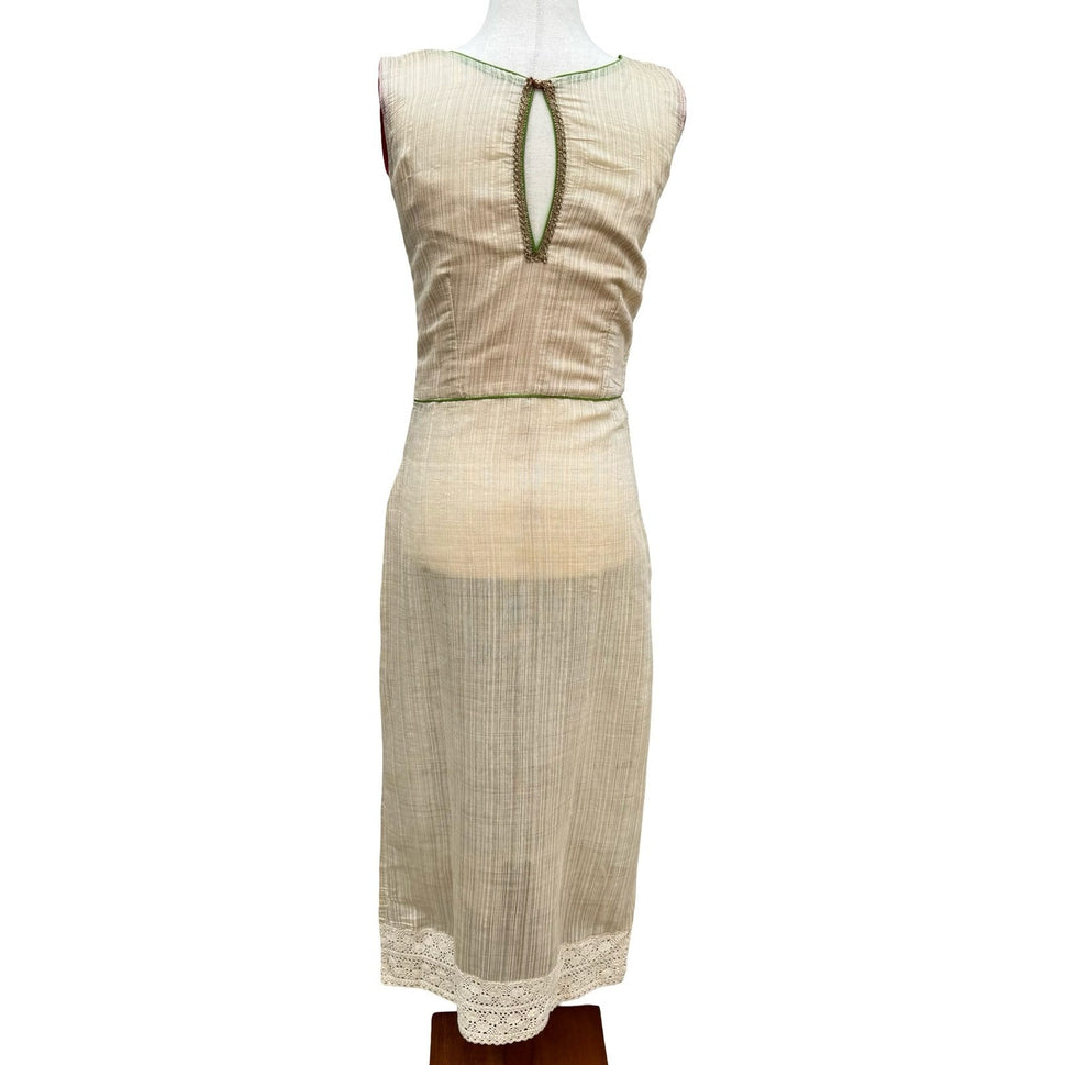 Bollywood Elegant Formal Gold Texture Floral Lace Beaded Sleeveless Kurta Tunic