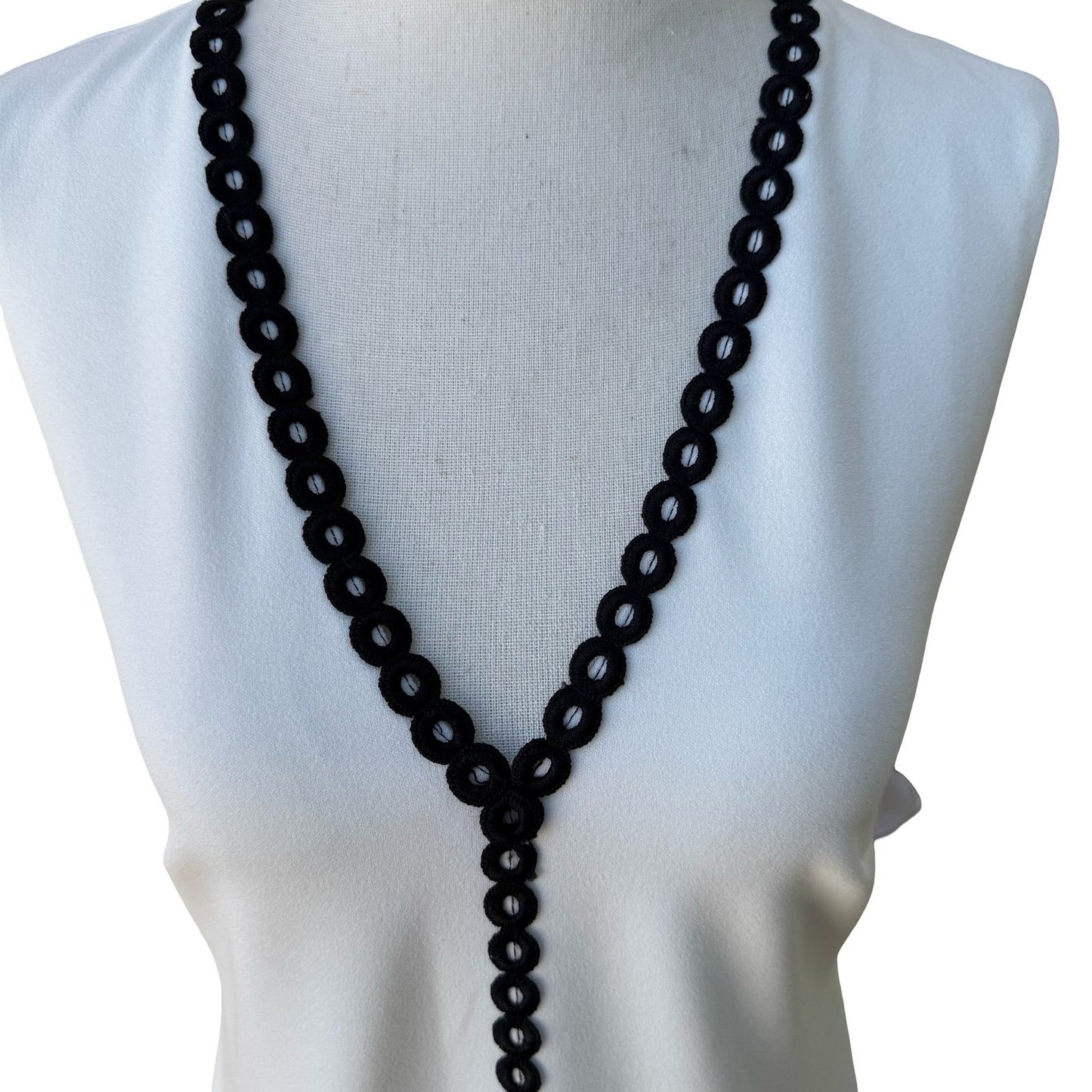 Calvin Klein Mod Minimalist Feminine Sleeveless Midi Dress Black Crochet Trim 4