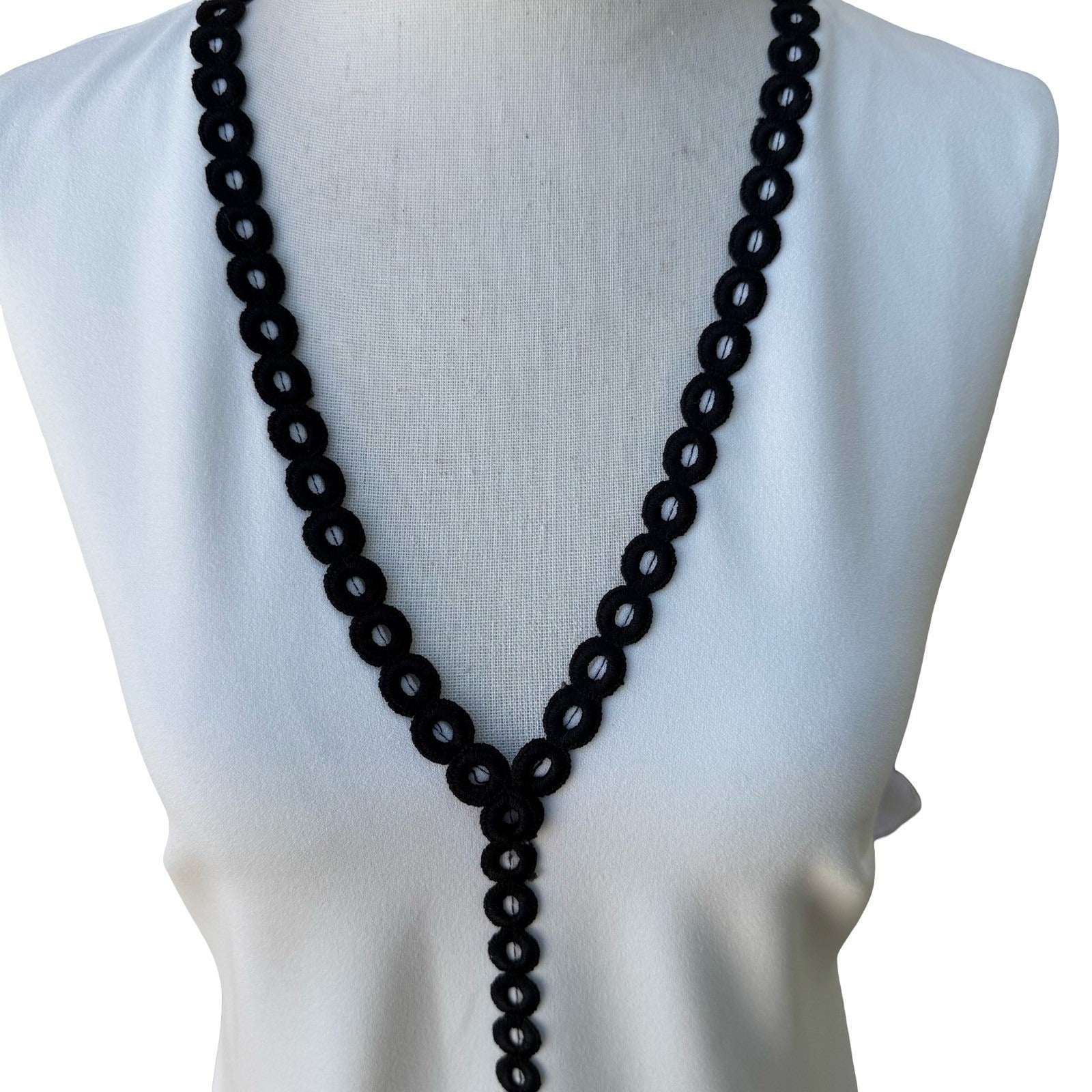 Calvin Klein Mod Minimalist Feminine Sleeveless Midi Dress Black Crochet Trim 4