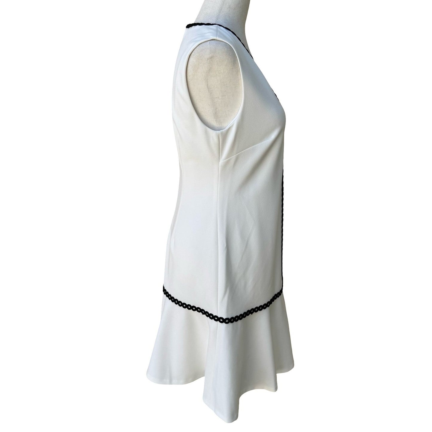 Calvin Klein Mod Minimalist Feminine Sleeveless Midi Dress Black Crochet Trim 4