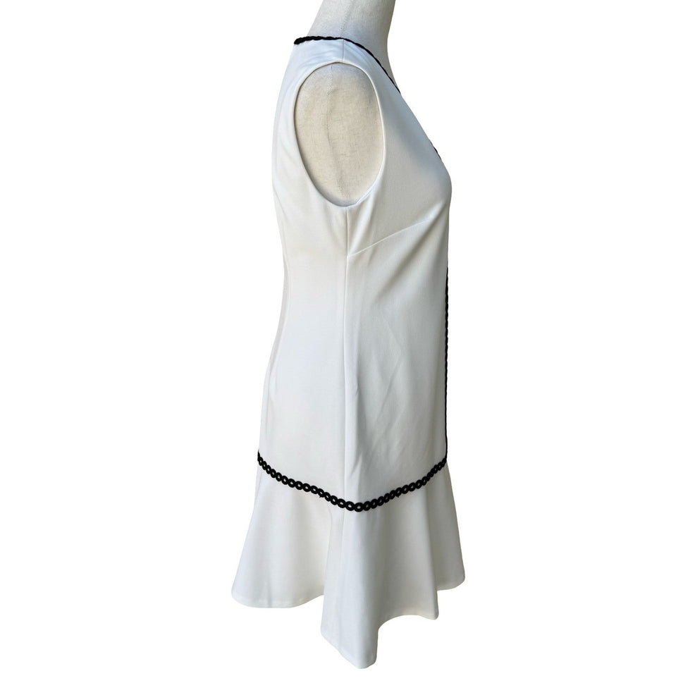 Calvin Klein Mod Minimalist Feminine Sleeveless Midi Dress Black Crochet Trim 4
