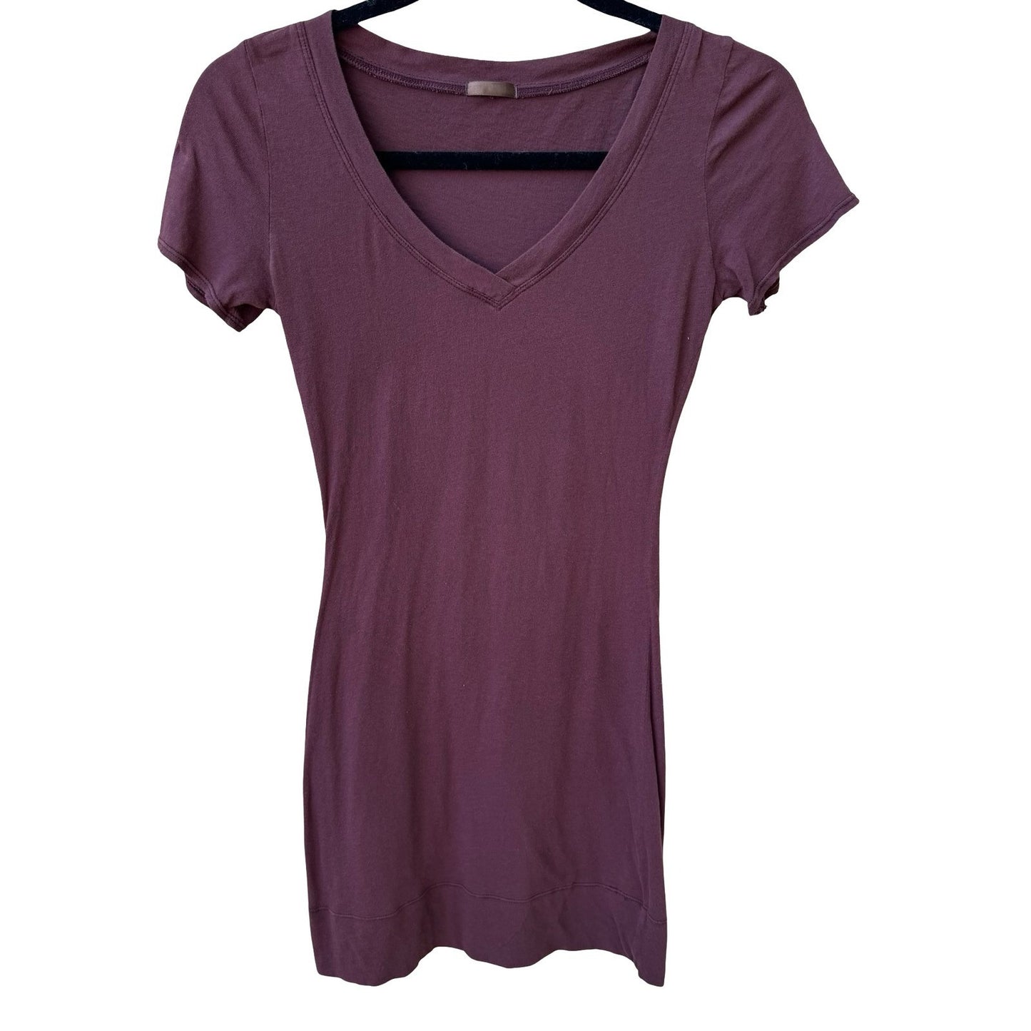 Y2K Minimalist Burgundy V-Neck Earthy Grunge Slim Fit Longline T-Shirt Tunic