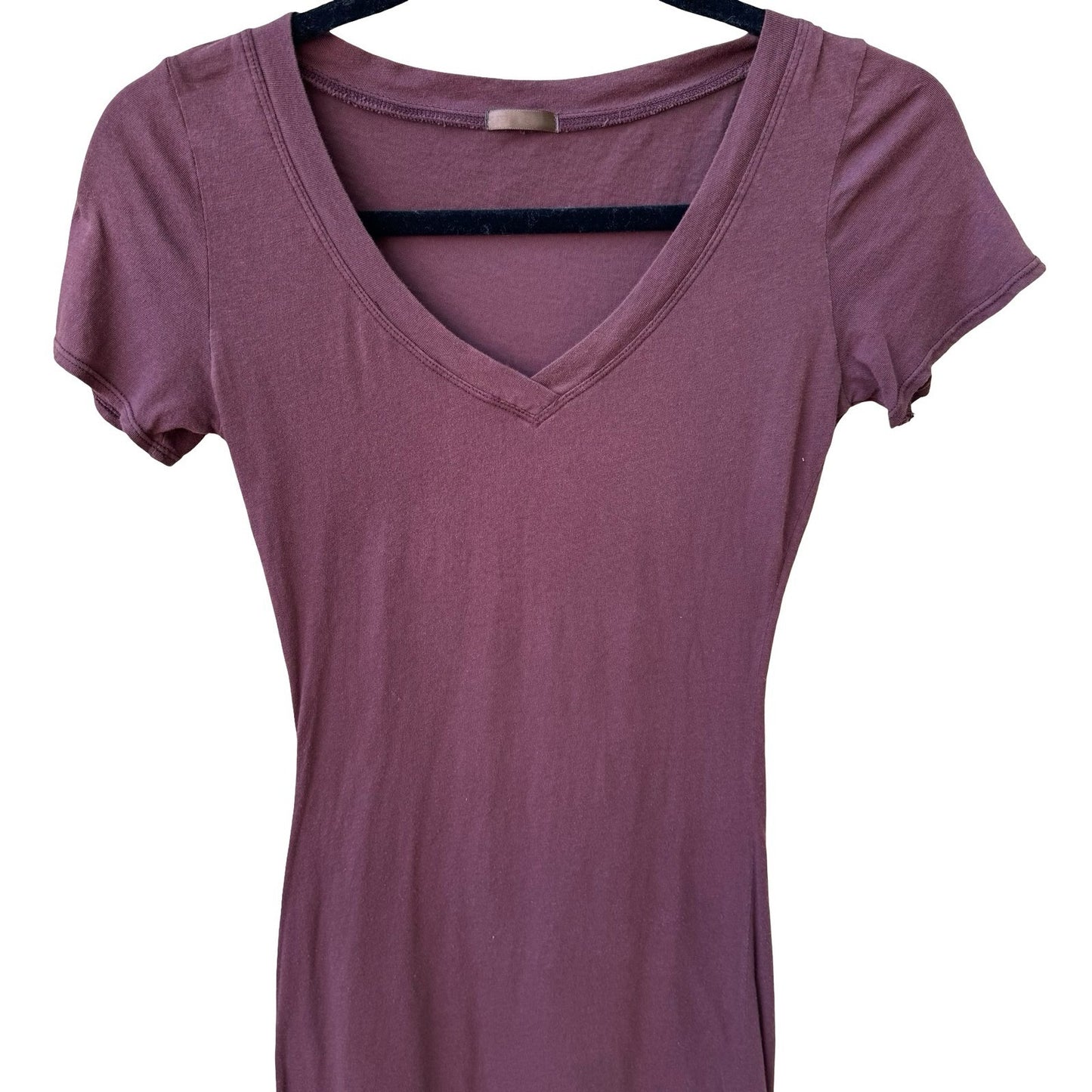 Y2K Minimalist Burgundy V-Neck Earthy Grunge Slim Fit Longline T-Shirt Tunic