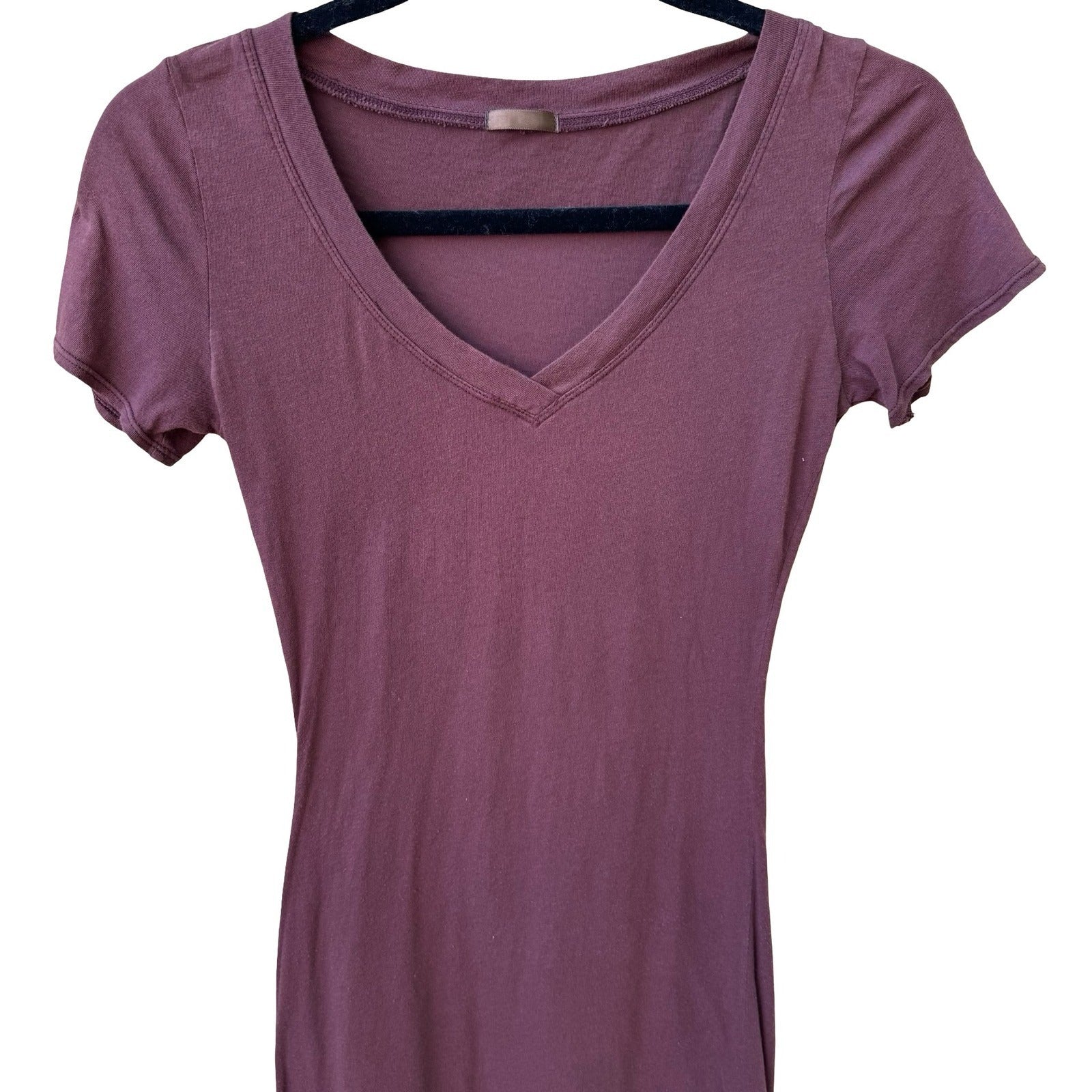 Y2K Minimalist Burgundy V-Neck Earthy Grunge Slim Fit Longline T-Shirt Tunic