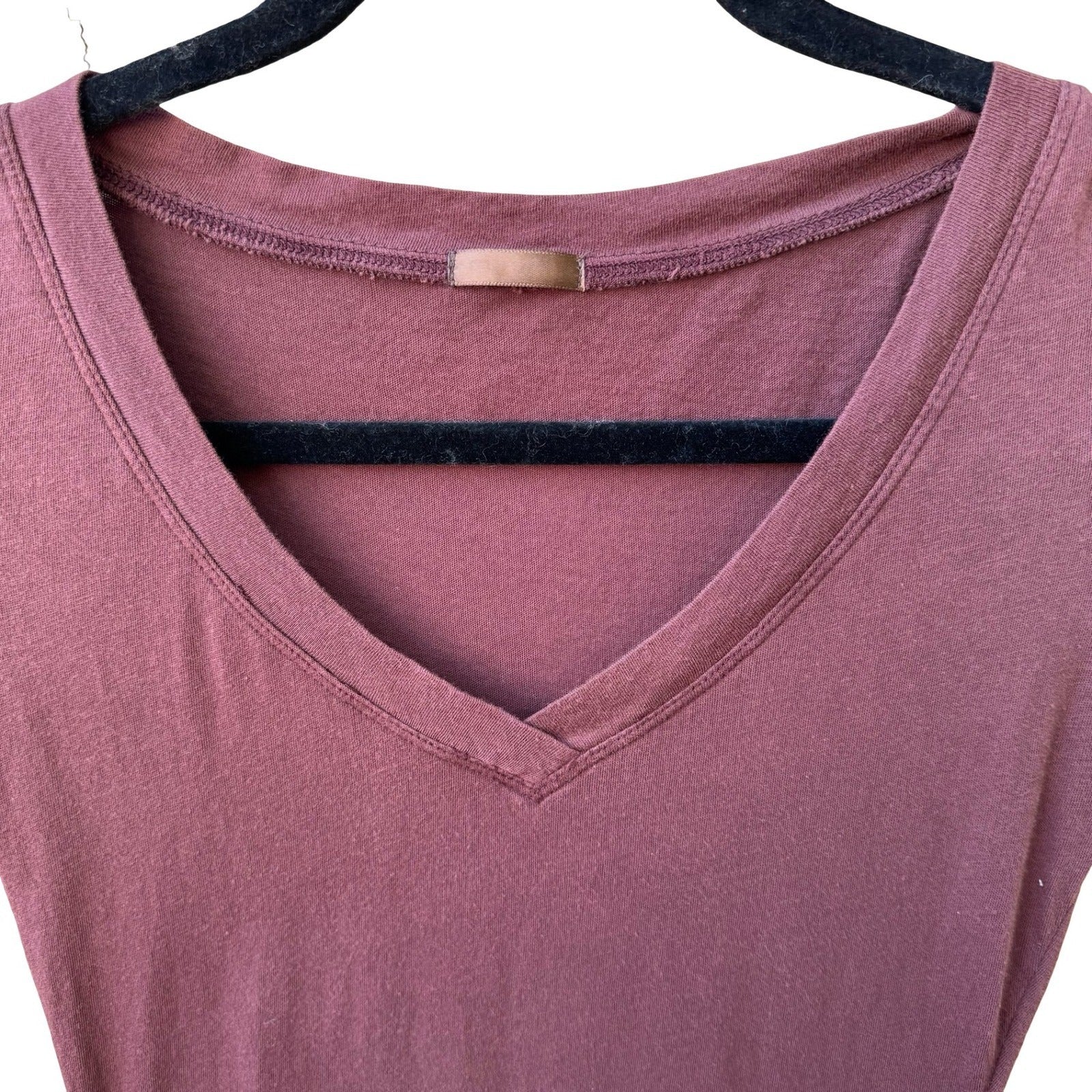 Y2K Minimalist Burgundy V-Neck Earthy Grunge Slim Fit Longline T-Shirt Tunic