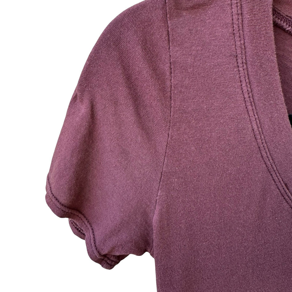 Y2K Minimalist Burgundy V-Neck Earthy Grunge Slim Fit Longline T-Shirt Tunic