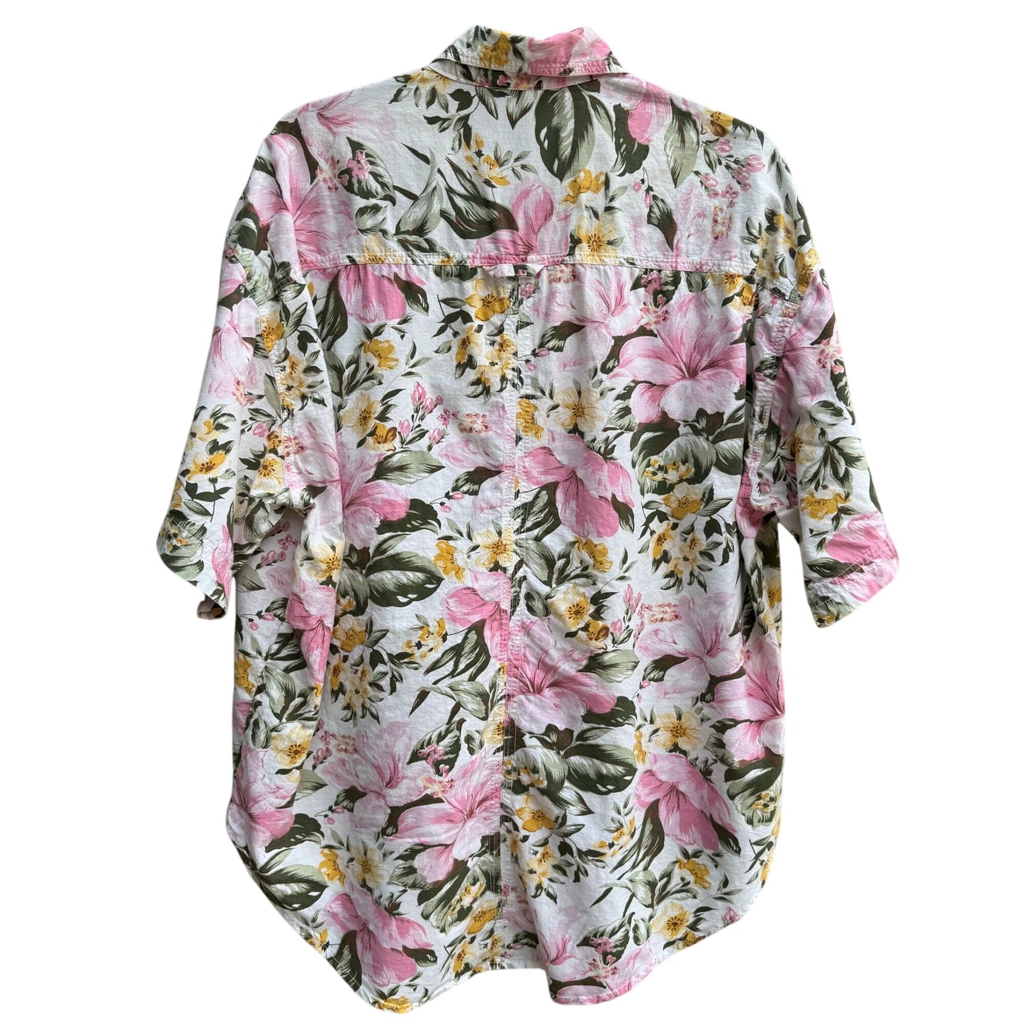 Forelli Womens Floral Pink Yellow Floral Hawaiian Short Sleeve Button-Up Shirt 18/20