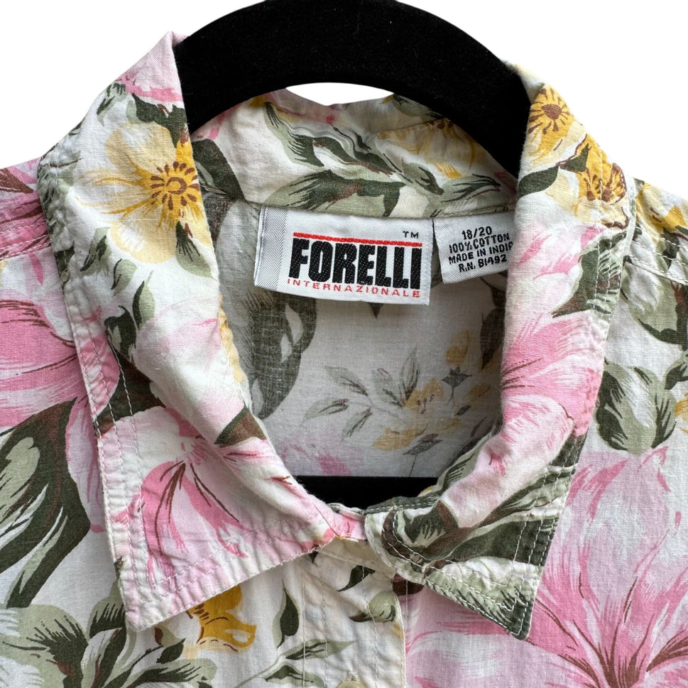 Forelli Womens Floral Pink Yellow Floral Hawaiian Short Sleeve Button-Up Shirt 18/20