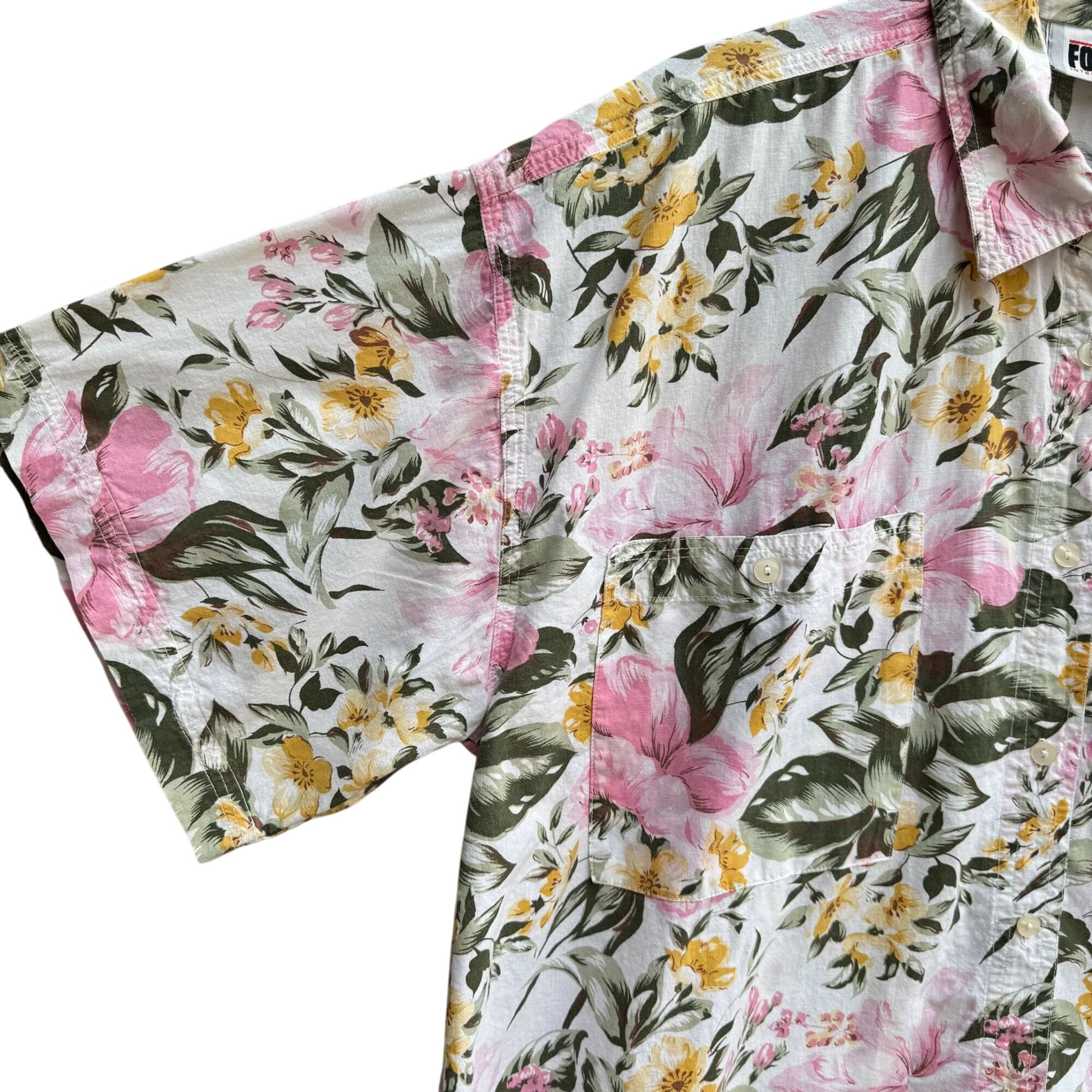 Forelli Womens Floral Pink Yellow Floral Hawaiian Short Sleeve Button-Up Shirt 18/20