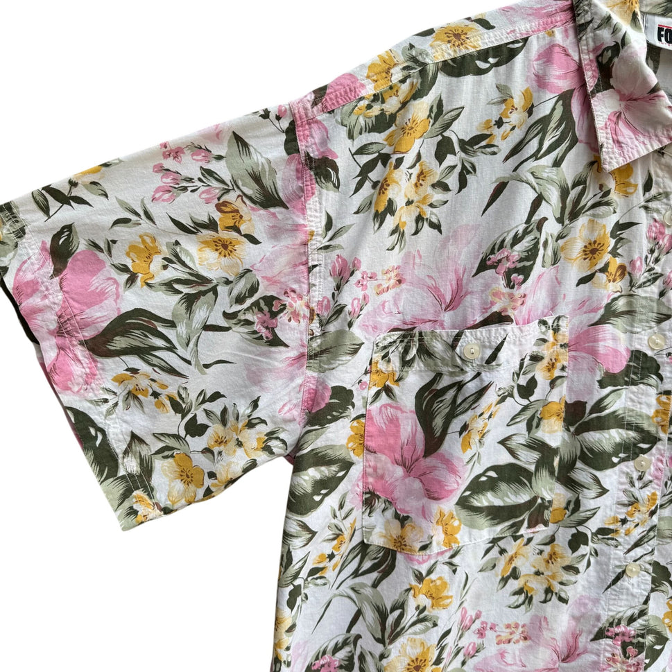Forelli Womens Floral Pink Yellow Floral Hawaiian Short Sleeve Button-Up Shirt 18/20