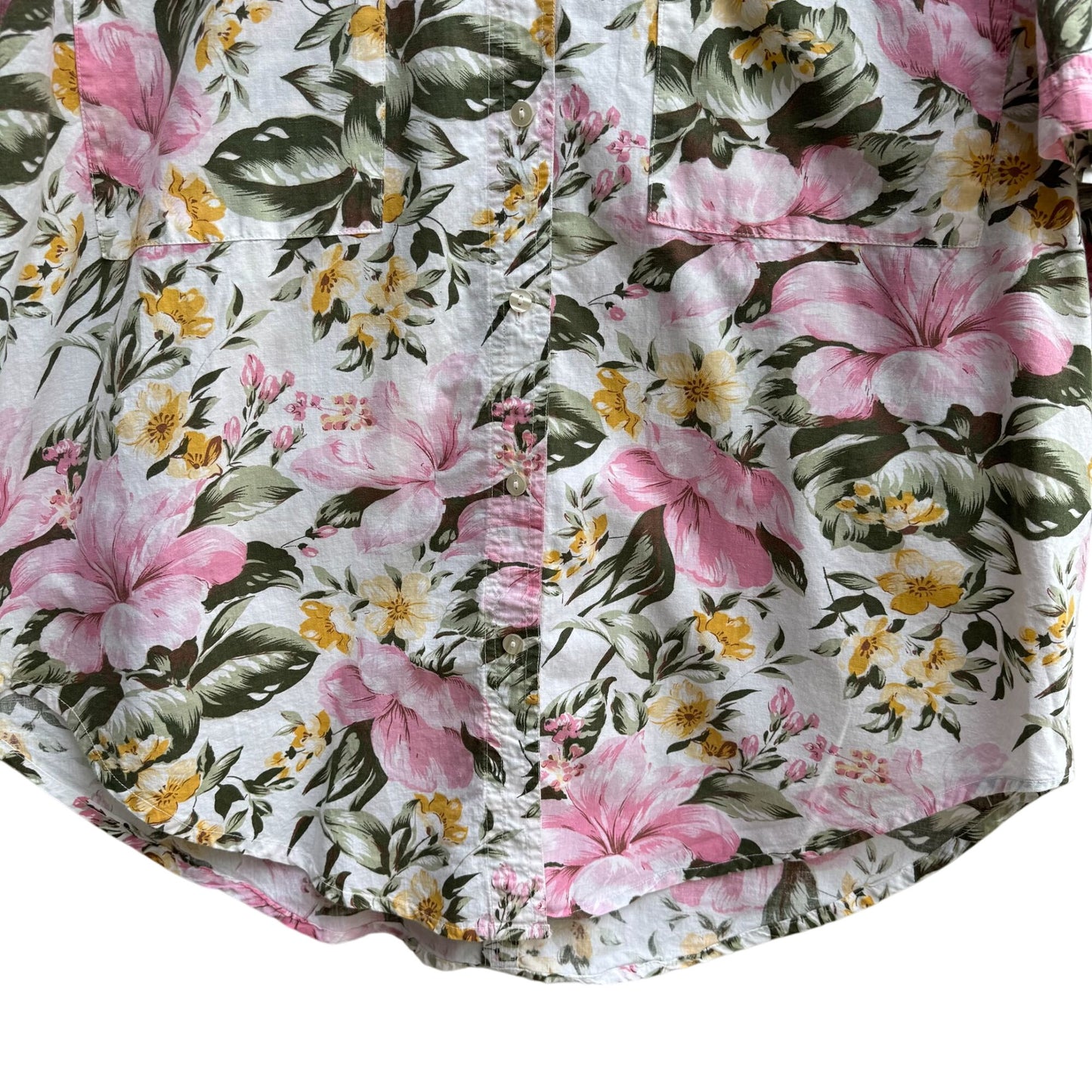Forelli Womens Floral Pink Yellow Floral Hawaiian Short Sleeve Button-Up Shirt 18/20