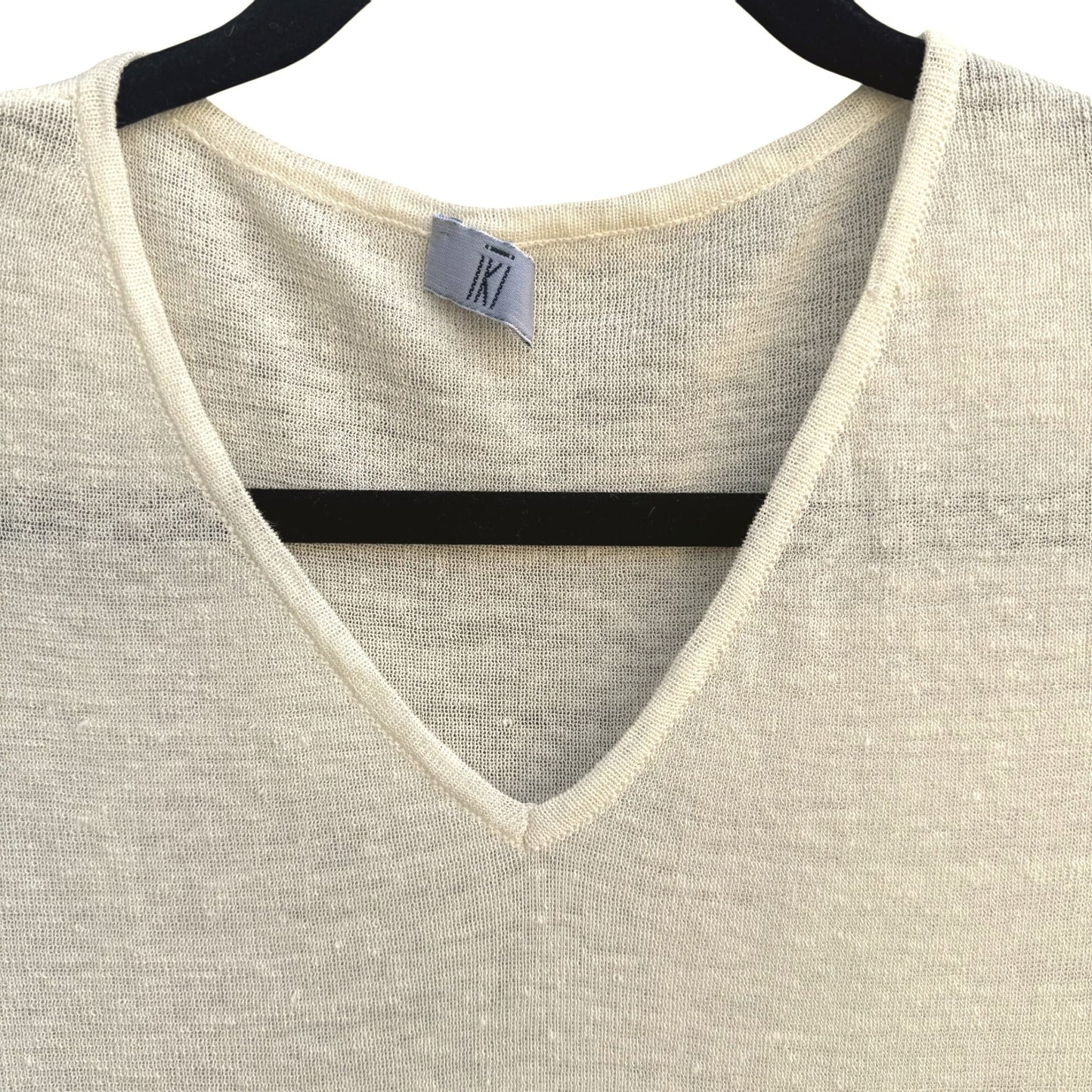 IKI Womens Cream V-Neck Lightweight Italian Linen Knit 3/4 Sleeve Pullover Top L