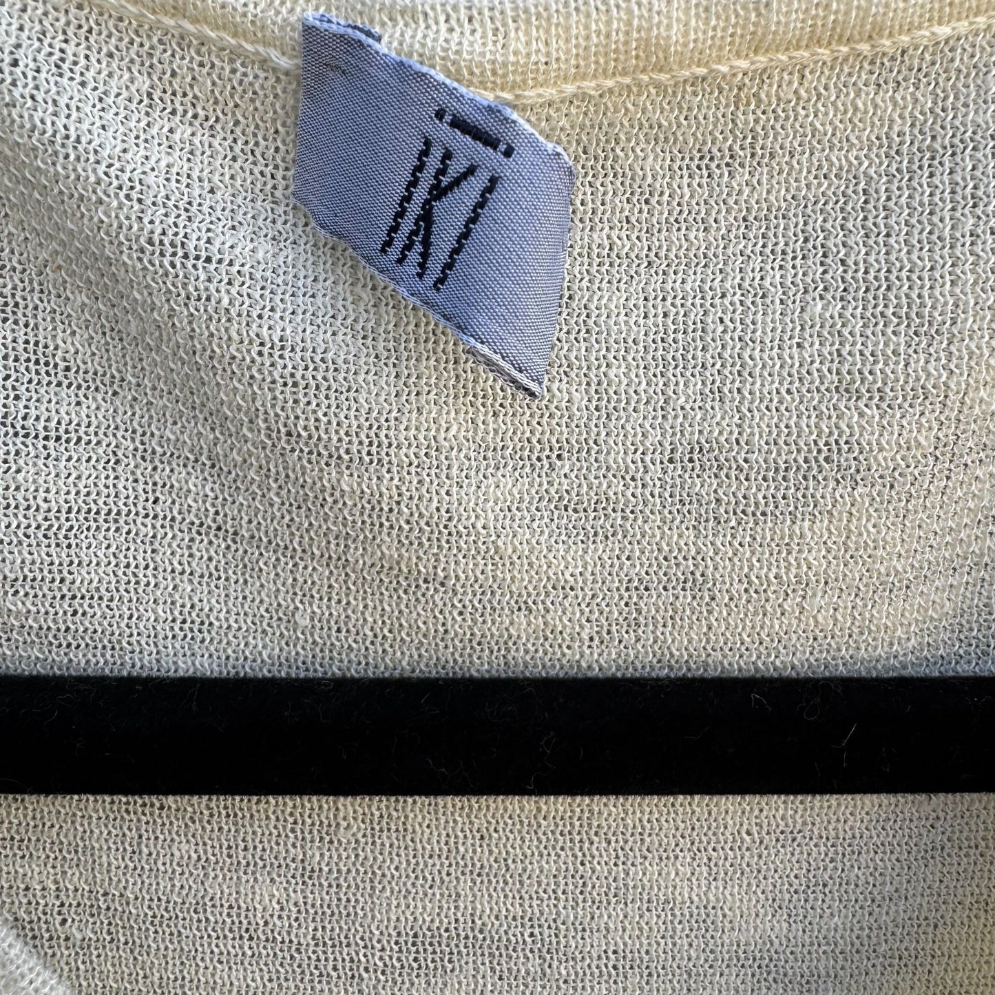 IKI Womens Cream V-Neck Lightweight Italian Linen Knit 3/4 Sleeve Pullover Top L