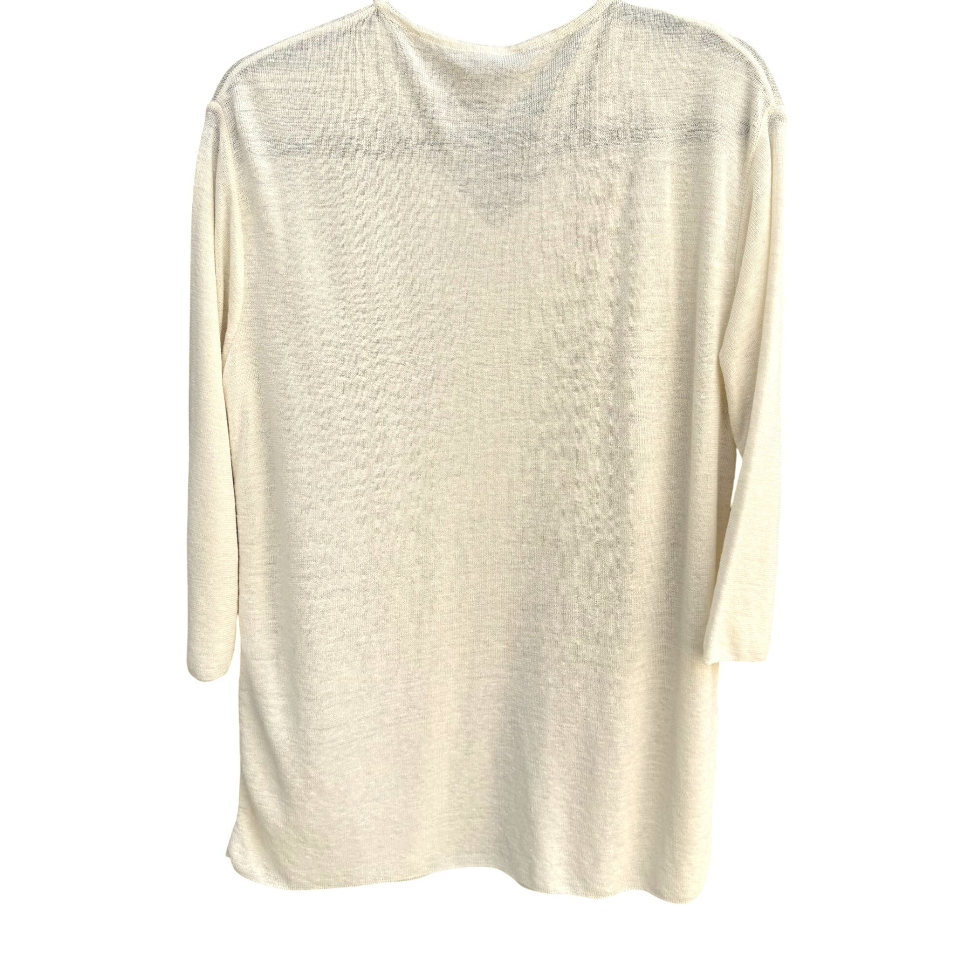 IKI Womens Cream V-Neck Lightweight Italian Linen Knit 3/4 Sleeve Pullover Top L
