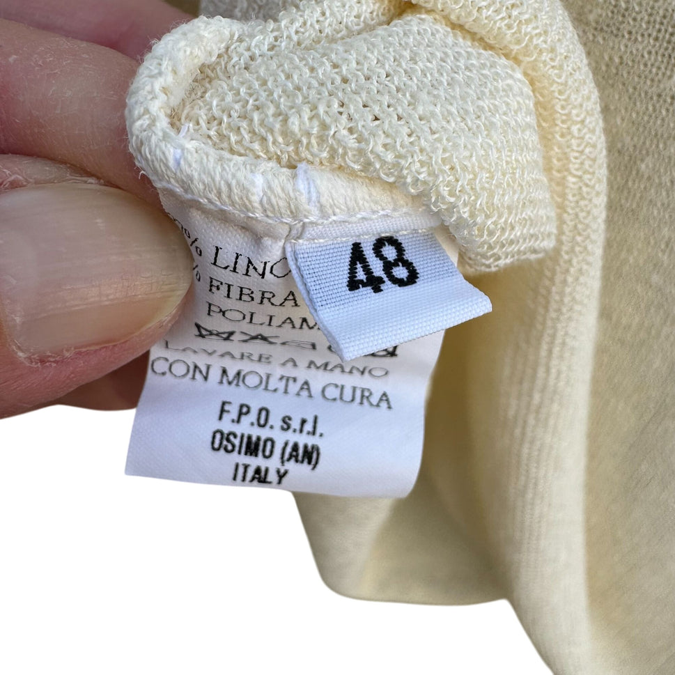 IKI Womens Cream V-Neck Lightweight Italian Linen Knit 3/4 Sleeve Pullover Top L