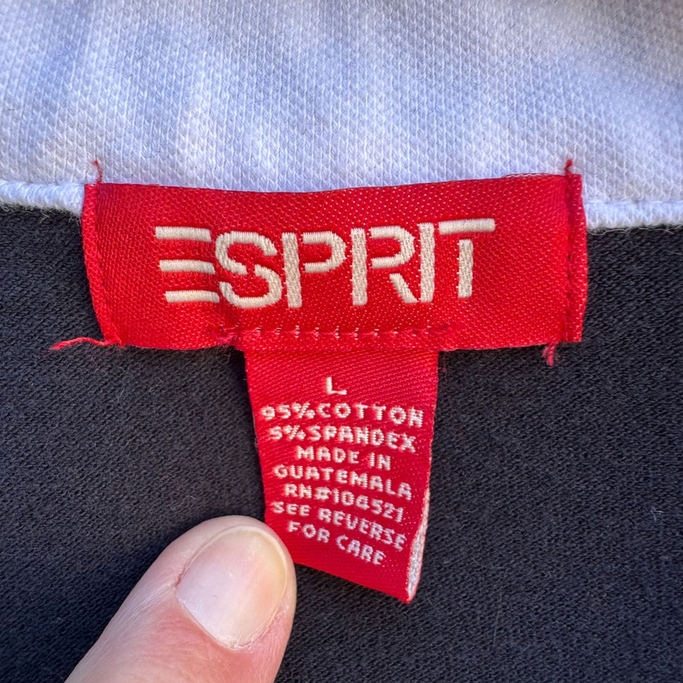 Esprit Vintage 80s 90s Black White Collar Retro Chic Preppy Crop Polo Shirt L
