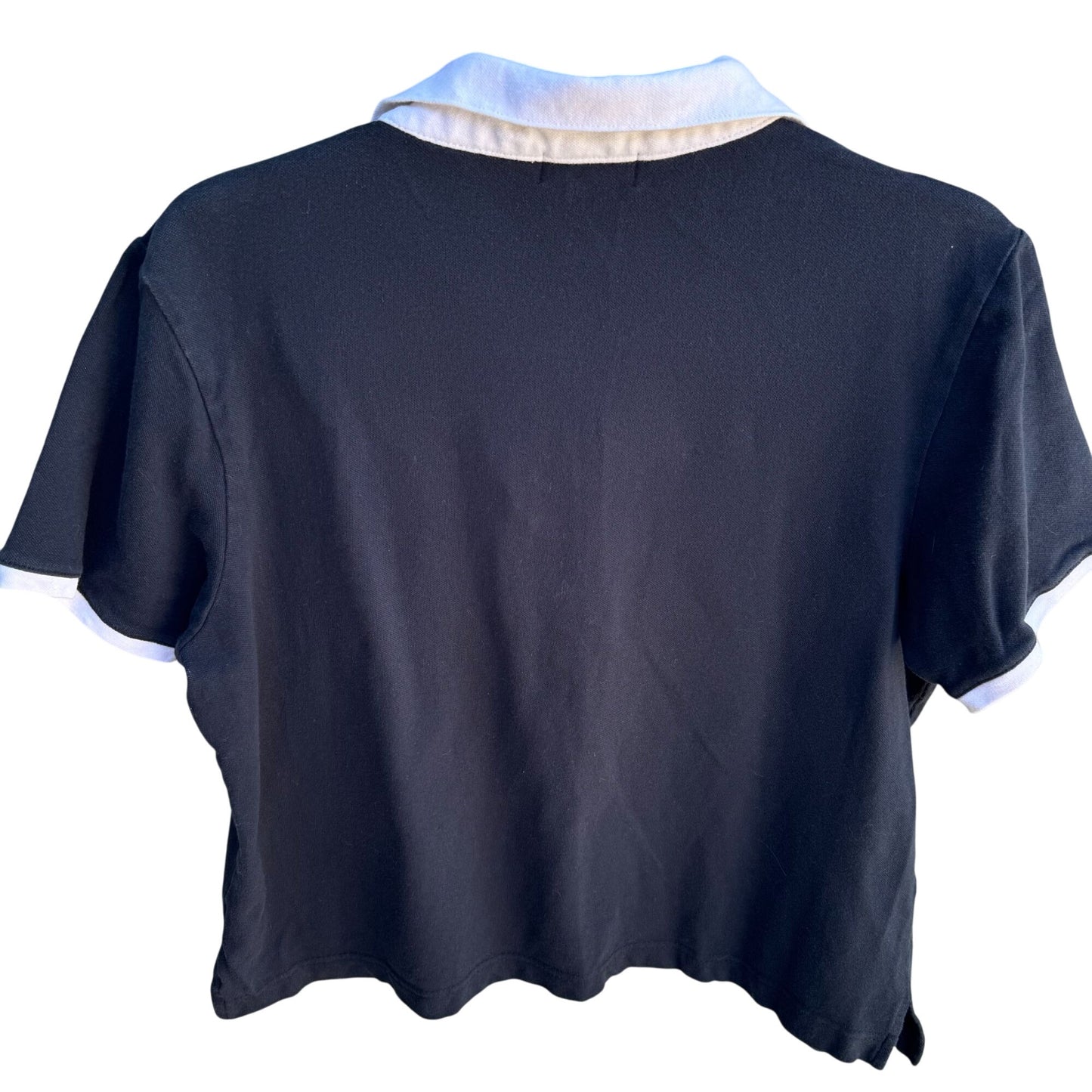 Esprit Vintage 80s 90s Black White Collar Retro Chic Preppy Crop Polo Shirt L