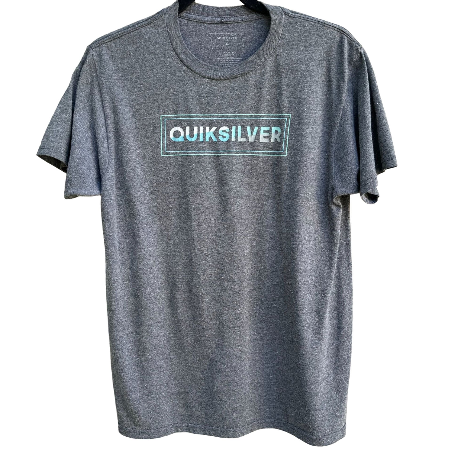 Quiksilver Mens Heathered Gray Graphic Print Logo Short Sleeve T-Shirt - Medium