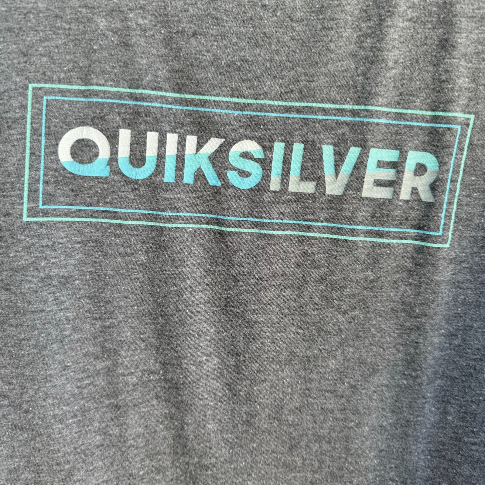 Quiksilver Mens Heathered Gray Graphic Print Logo Short Sleeve T-Shirt - Medium