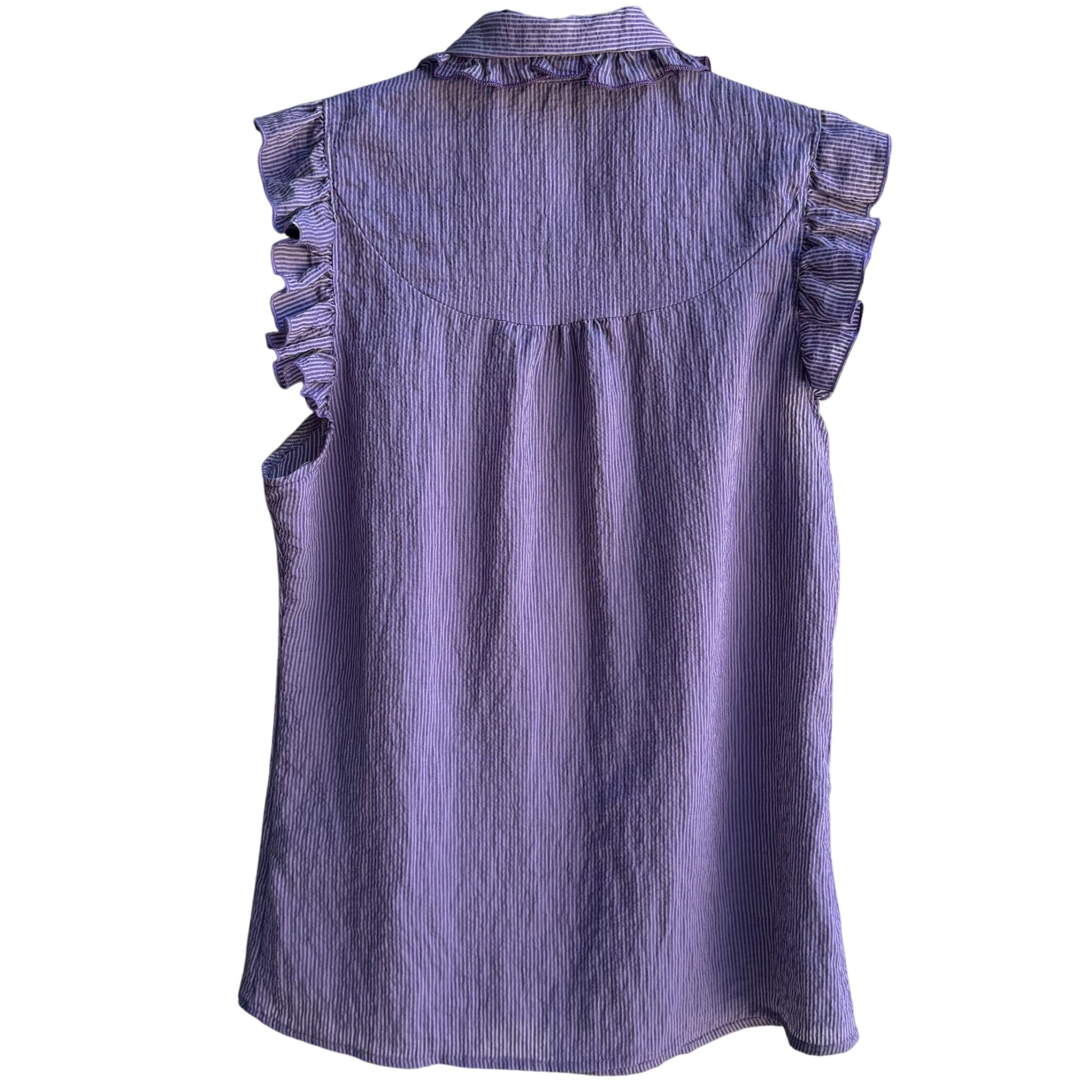Lapis Y2K Womens Purple Striped Sleeveless Preppy Cottage Ruffle Blouse Shirt M