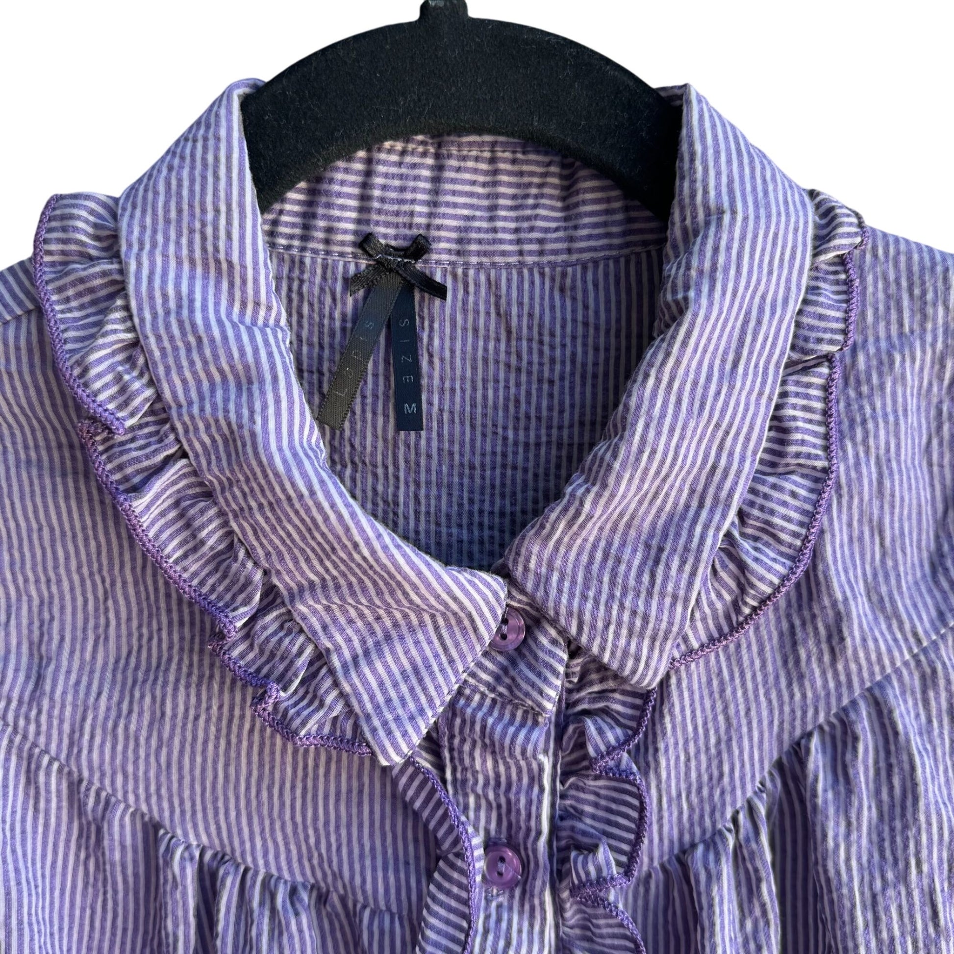 Lapis Y2K Womens Purple Striped Sleeveless Preppy Cottage Ruffle Blouse Shirt M