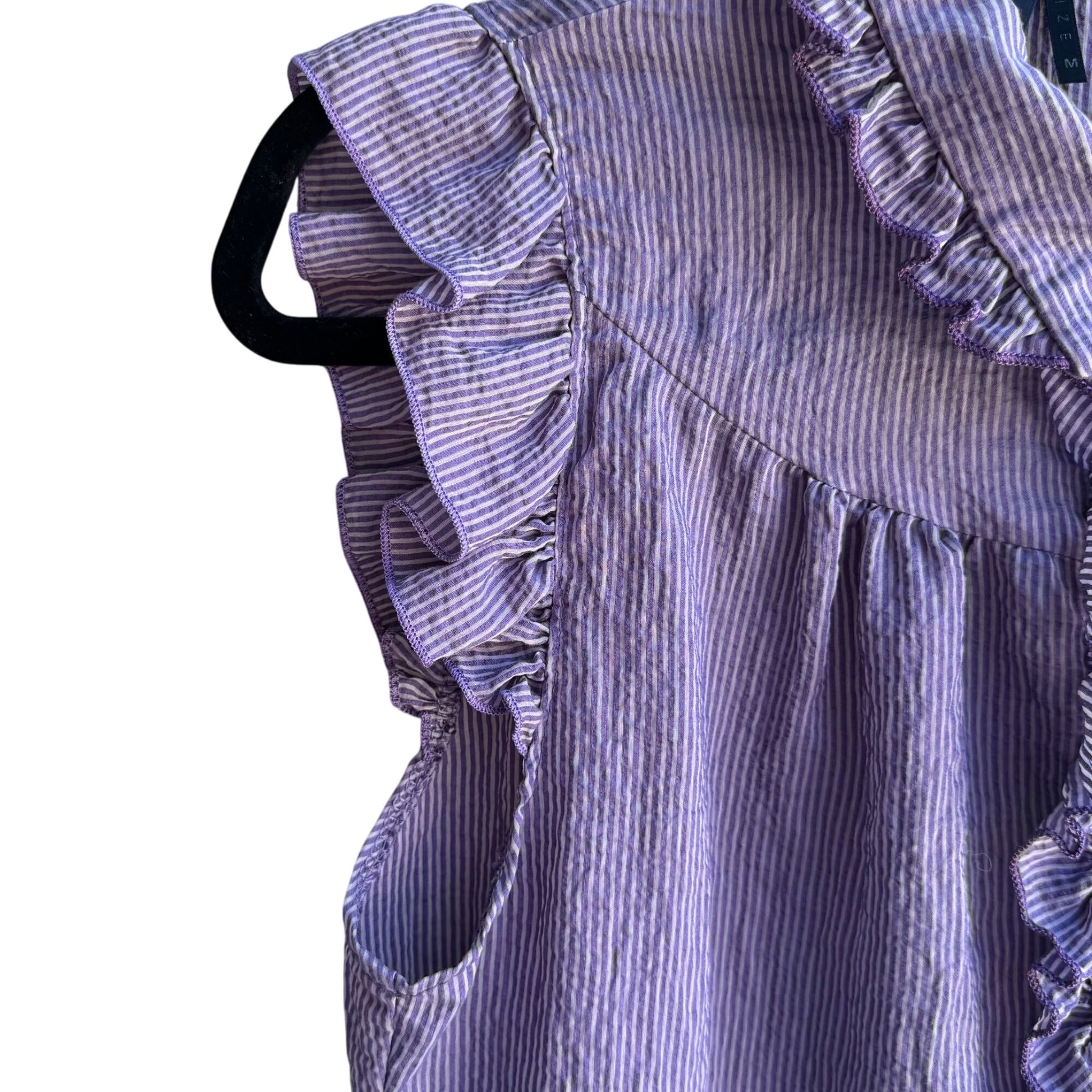 Lapis Y2K Womens Purple Striped Sleeveless Preppy Cottage Ruffle Blouse Shirt M
