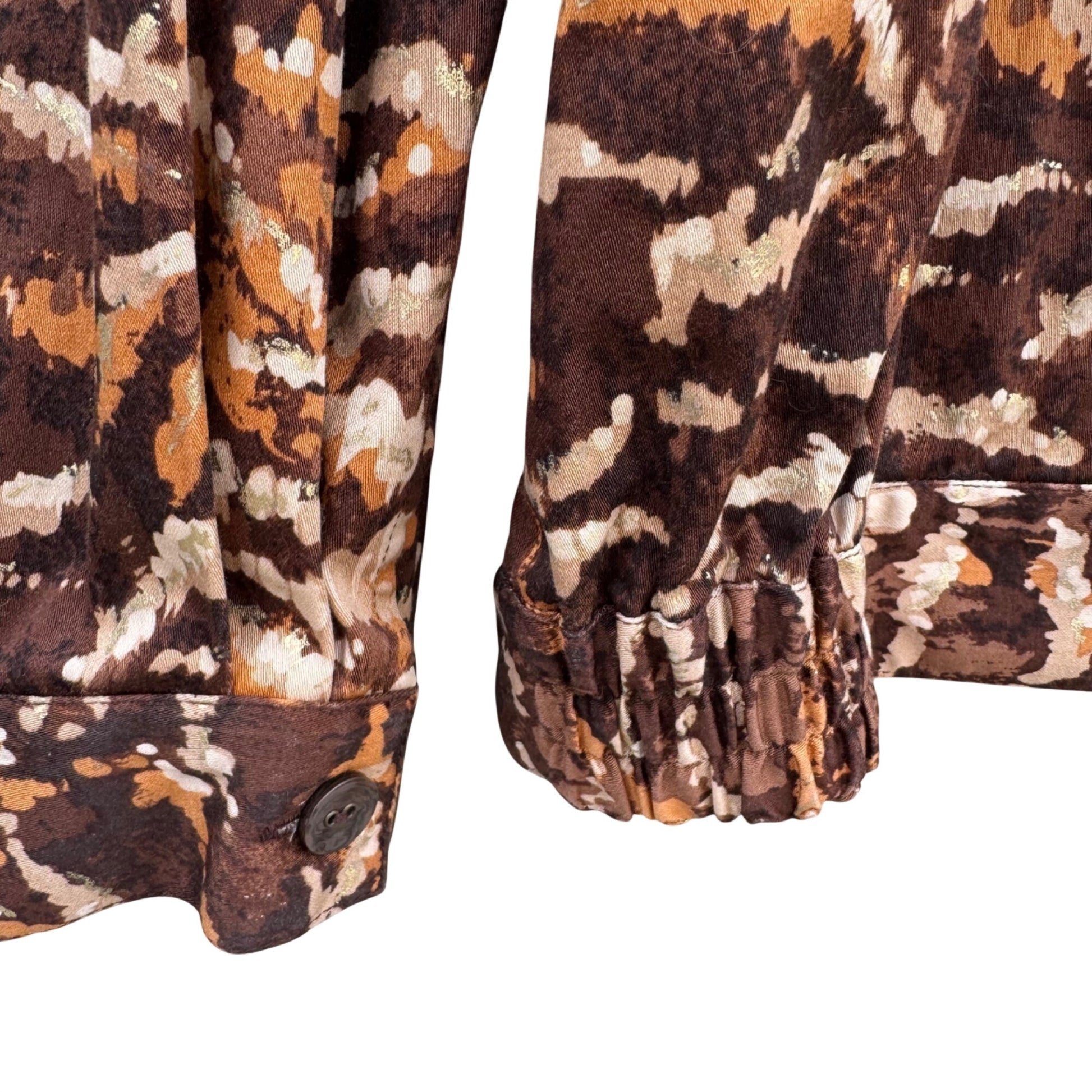 Alfred Dunner Vintage Womens Brown Tan Abstract Animal Print Zip Bomber Jacket