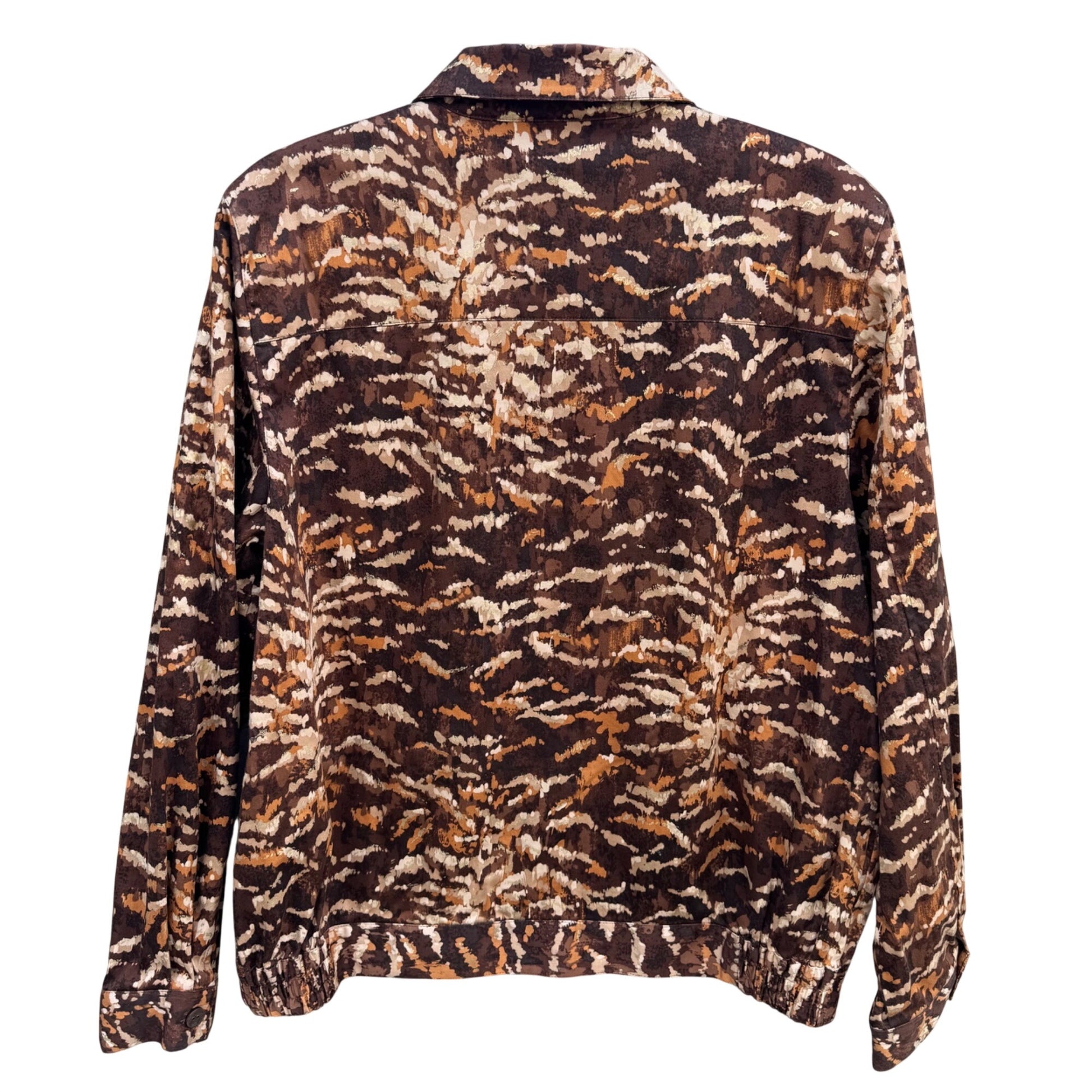 Alfred Dunner Vintage Womens Brown Tan Abstract Animal Print Zip Bomber Jacket