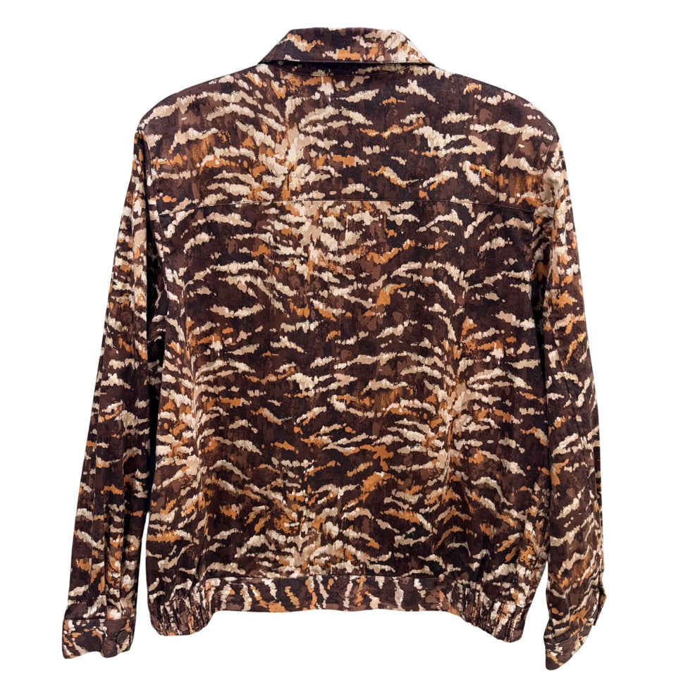 Alfred Dunner Vintage Womens Brown Tan Abstract Animal Print Zip Bomber Jacket