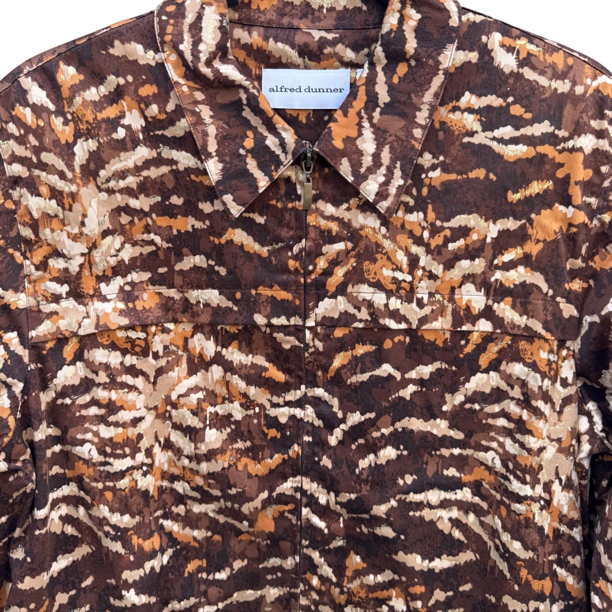 Alfred Dunner Vintage Womens Brown Tan Abstract Animal Print Zip Bomber Jacket