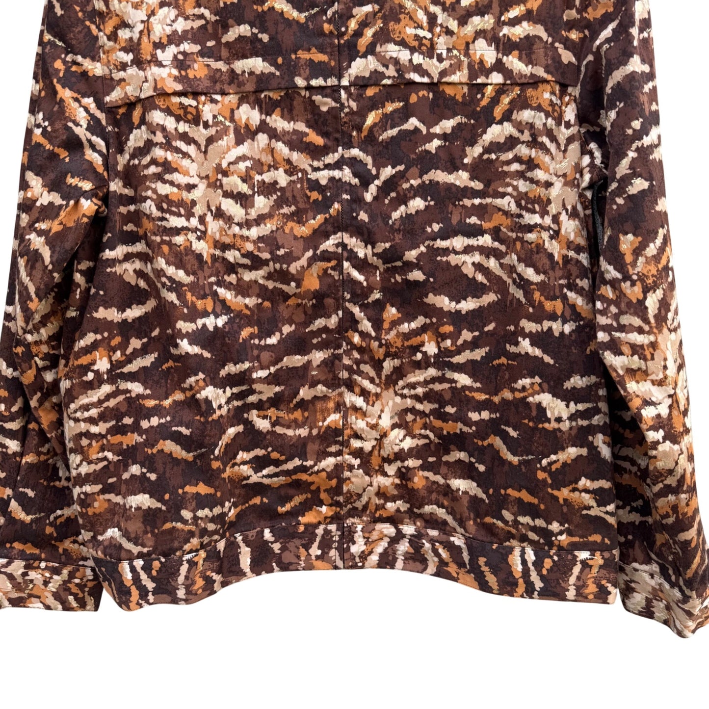 Alfred Dunner Vintage Womens Brown Tan Abstract Animal Print Zip Bomber Jacket