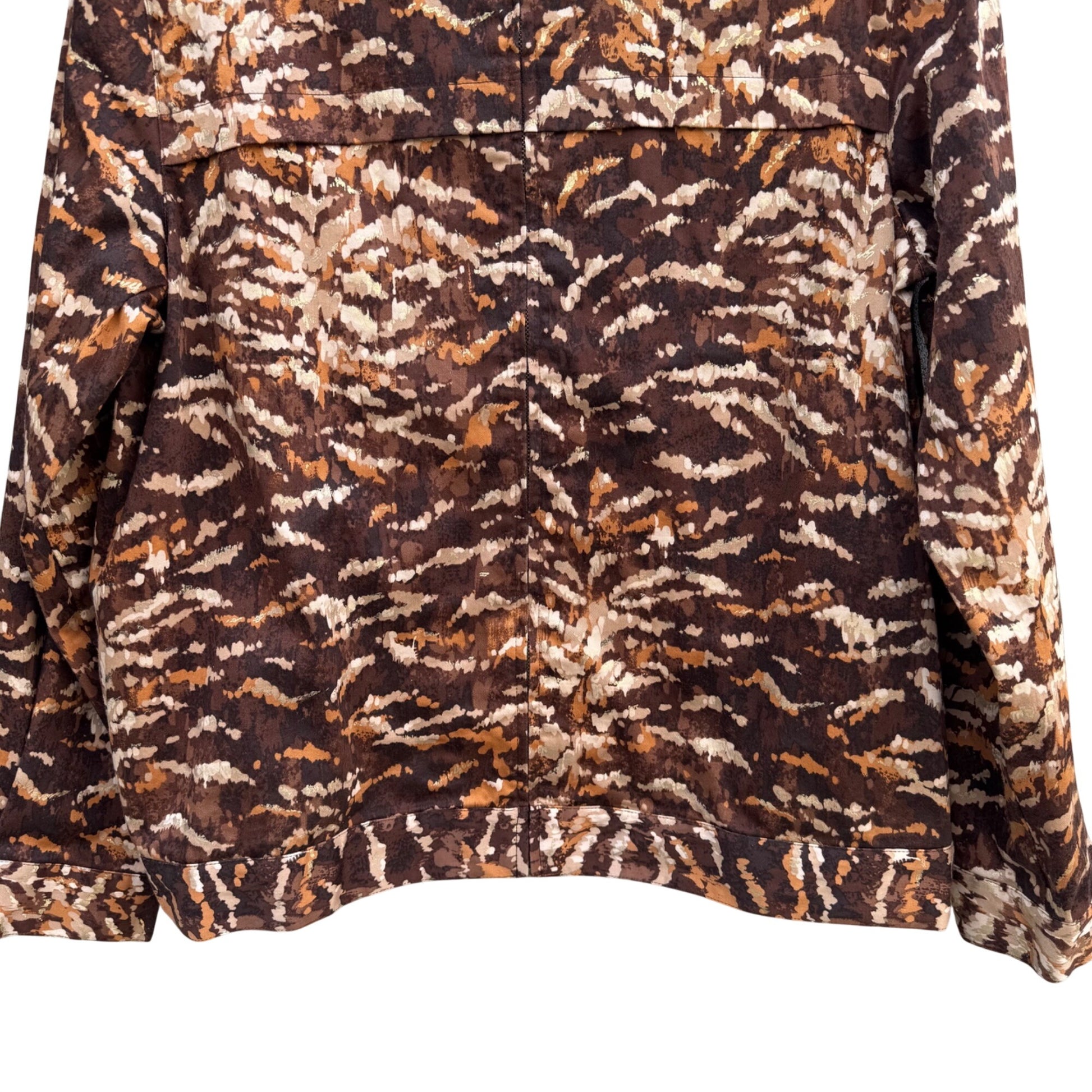 Alfred Dunner Vintage Womens Brown Tan Abstract Animal Print Zip Bomber Jacket