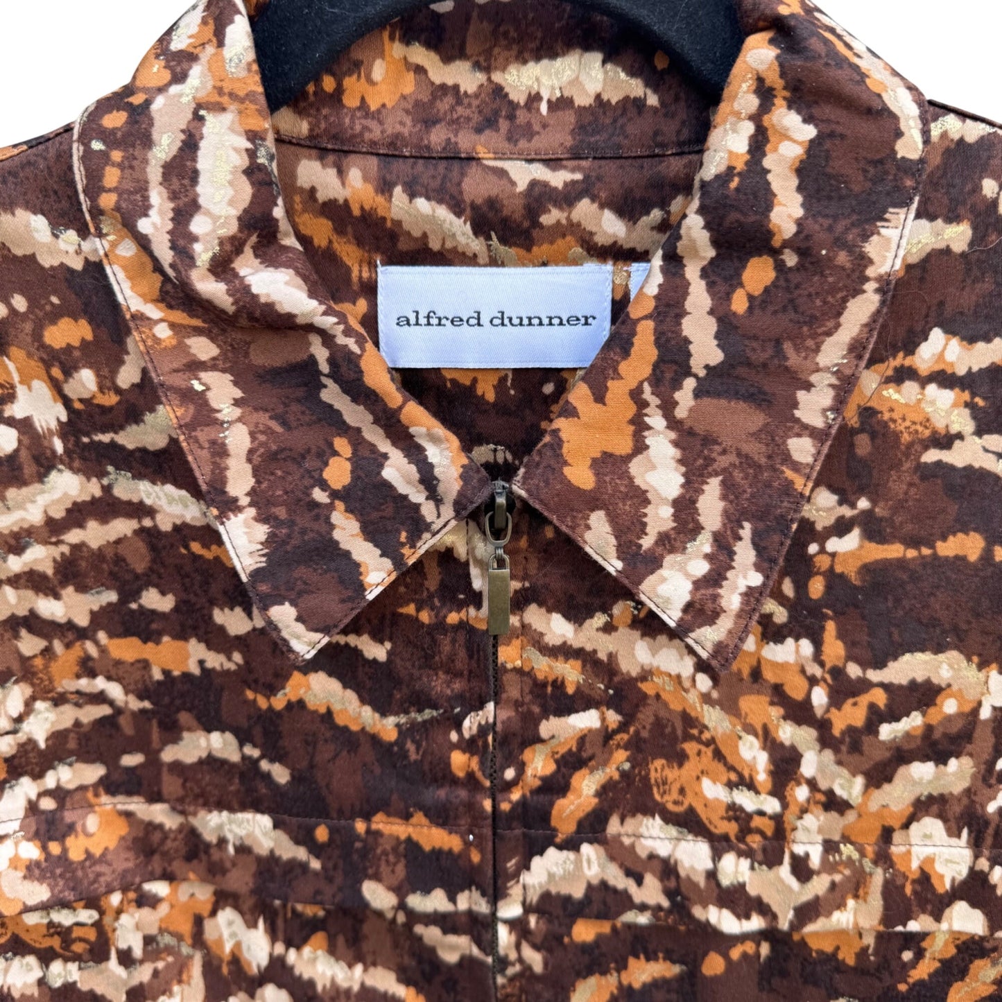 Alfred Dunner Vintage Womens Brown Tan Abstract Animal Print Zip Bomber Jacket