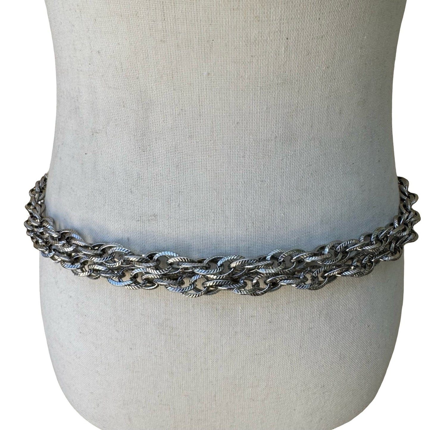 Vintage Y2K Grunge Punk Silver Tone Triple Strand Textured Adjustable Chain Belt