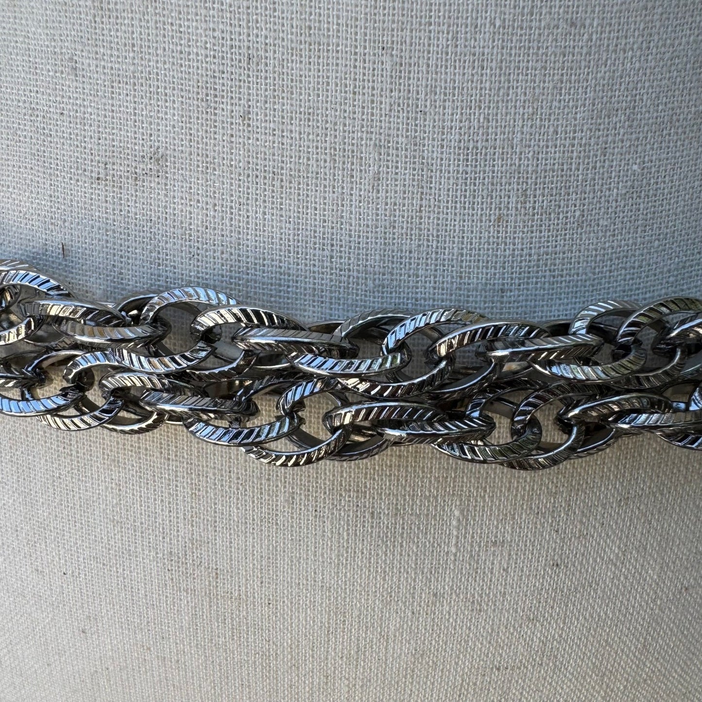 Vintage Y2K Grunge Punk Silver Tone Triple Strand Textured Adjustable Chain Belt