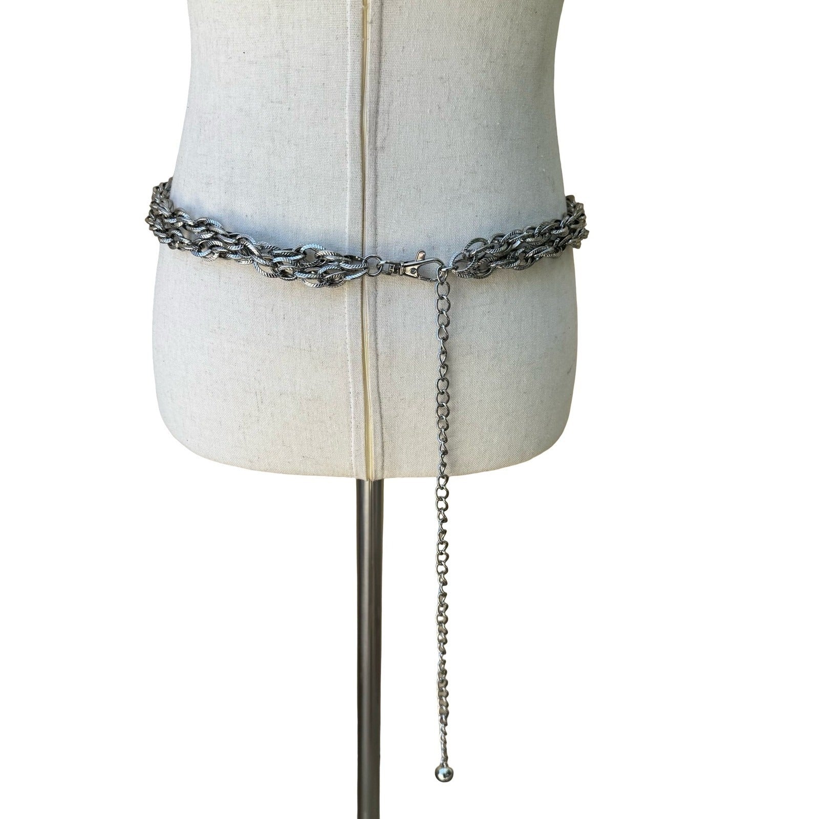 Vintage Y2K Grunge Punk Silver Tone Triple Strand Textured Adjustable Chain Belt