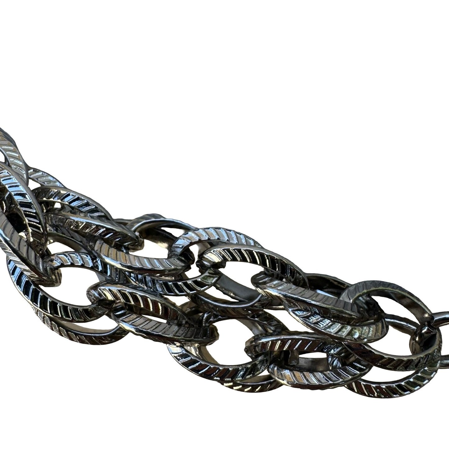 Vintage Y2K Grunge Punk Silver Tone Triple Strand Textured Adjustable Chain Belt