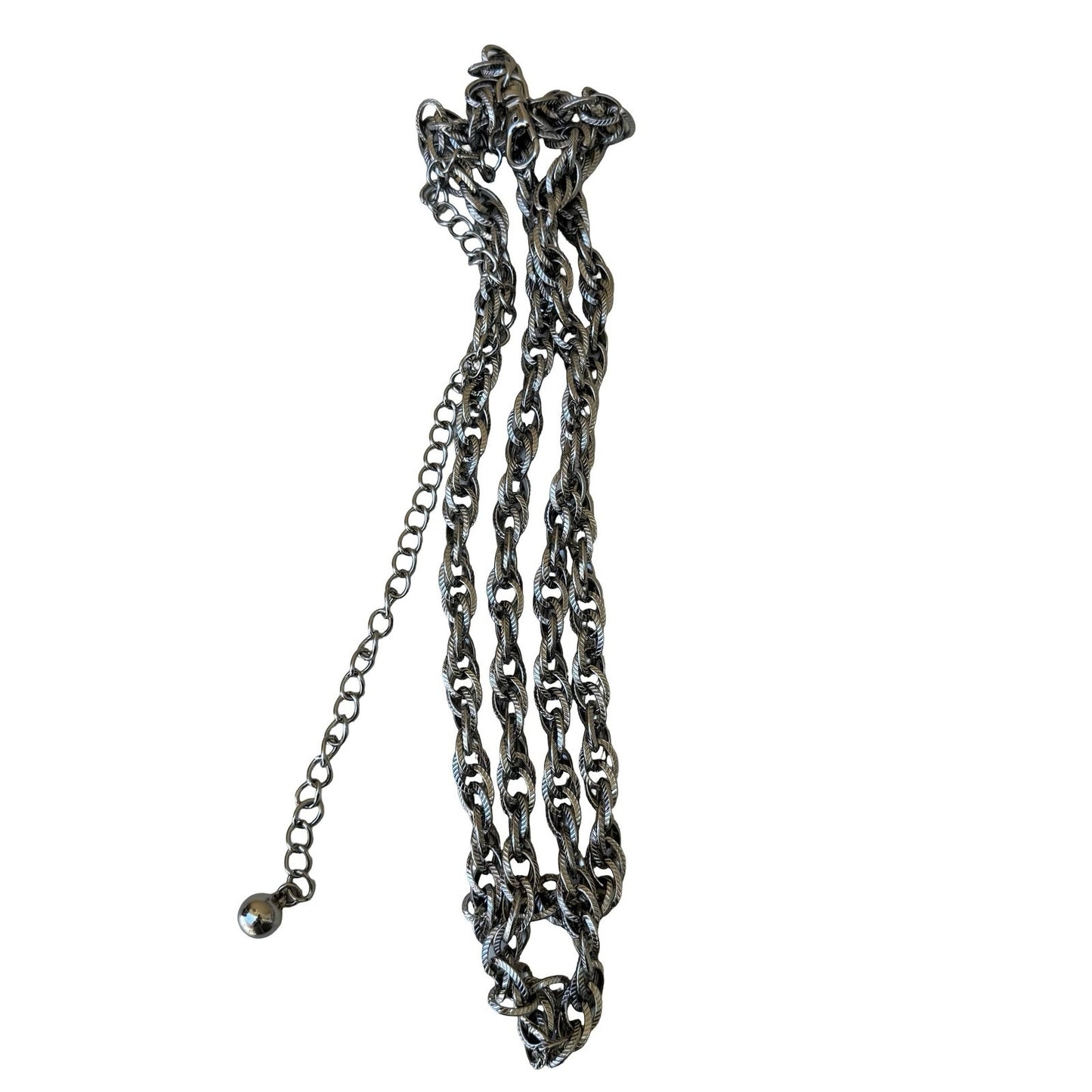 Vintage Y2K Grunge Punk Silver Tone Triple Strand Textured Adjustable Chain Belt