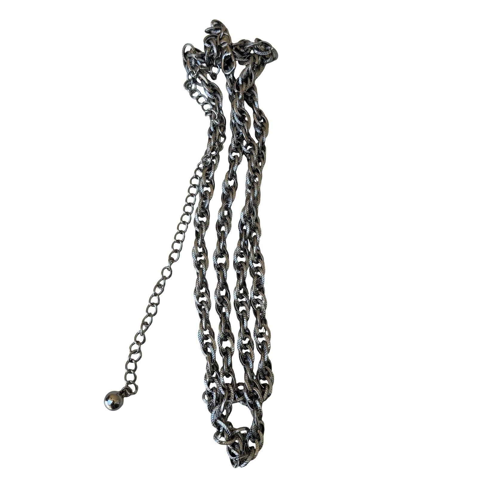 Vintage Y2K Grunge Punk Silver Tone Triple Strand Textured Adjustable Chain Belt