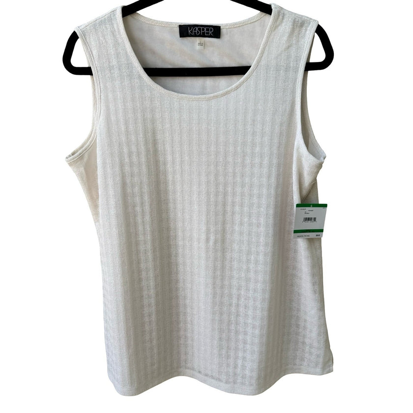 Kasper Minimalist Layering Textured Knit Sleeveless Scoop Neck Blouse L NEW