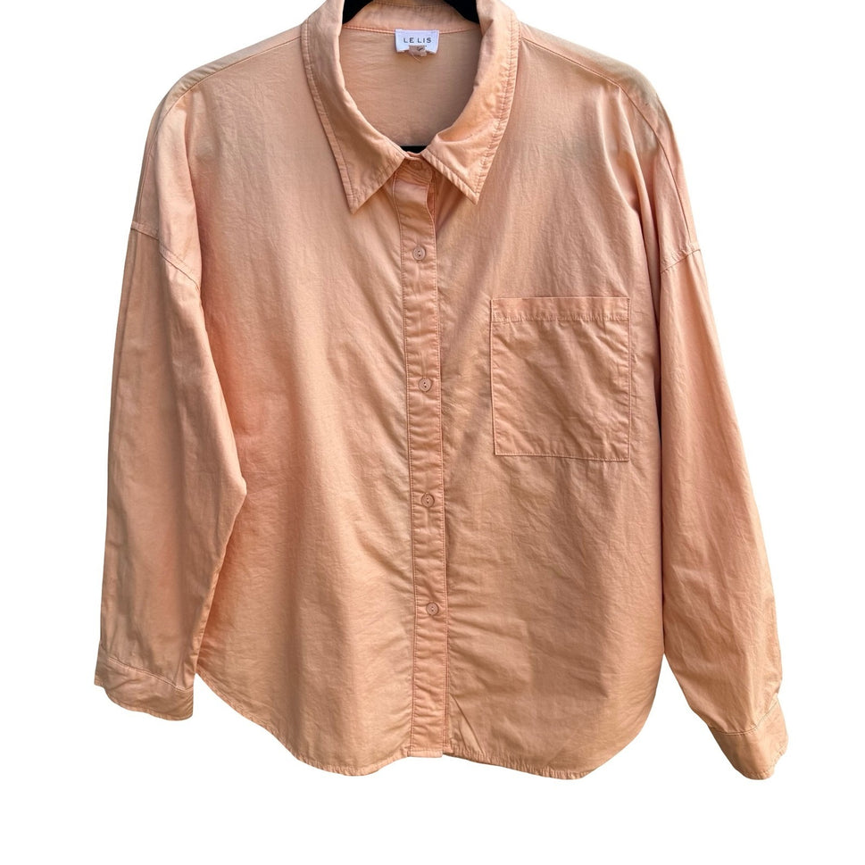 Le Lis Collection Coastal 100% Cotton Minimalist Shirt Oversized Pastel Peach M