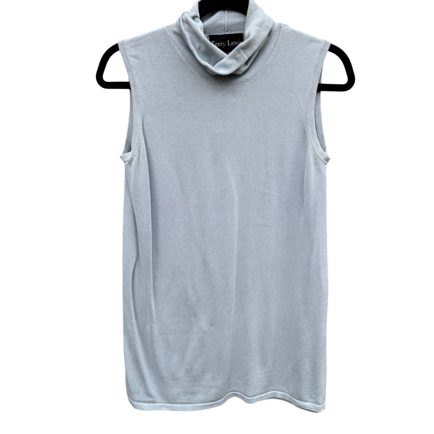 Terry Lewis Vintage Blue Sleeveless Knit Silk Cotton Blend Turtleneck Tunic Top S