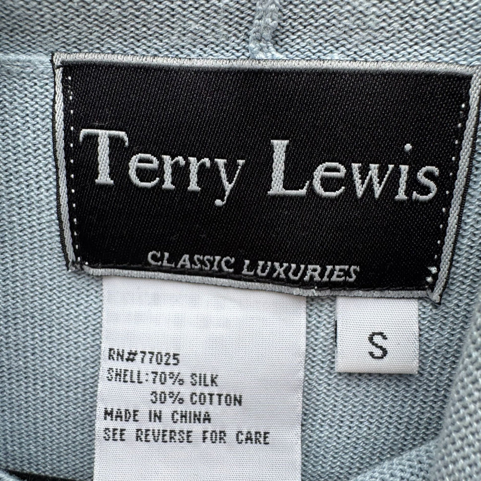 Terry Lewis Vintage Blue Sleeveless Knit Silk Cotton Blend Turtleneck Tunic Top S