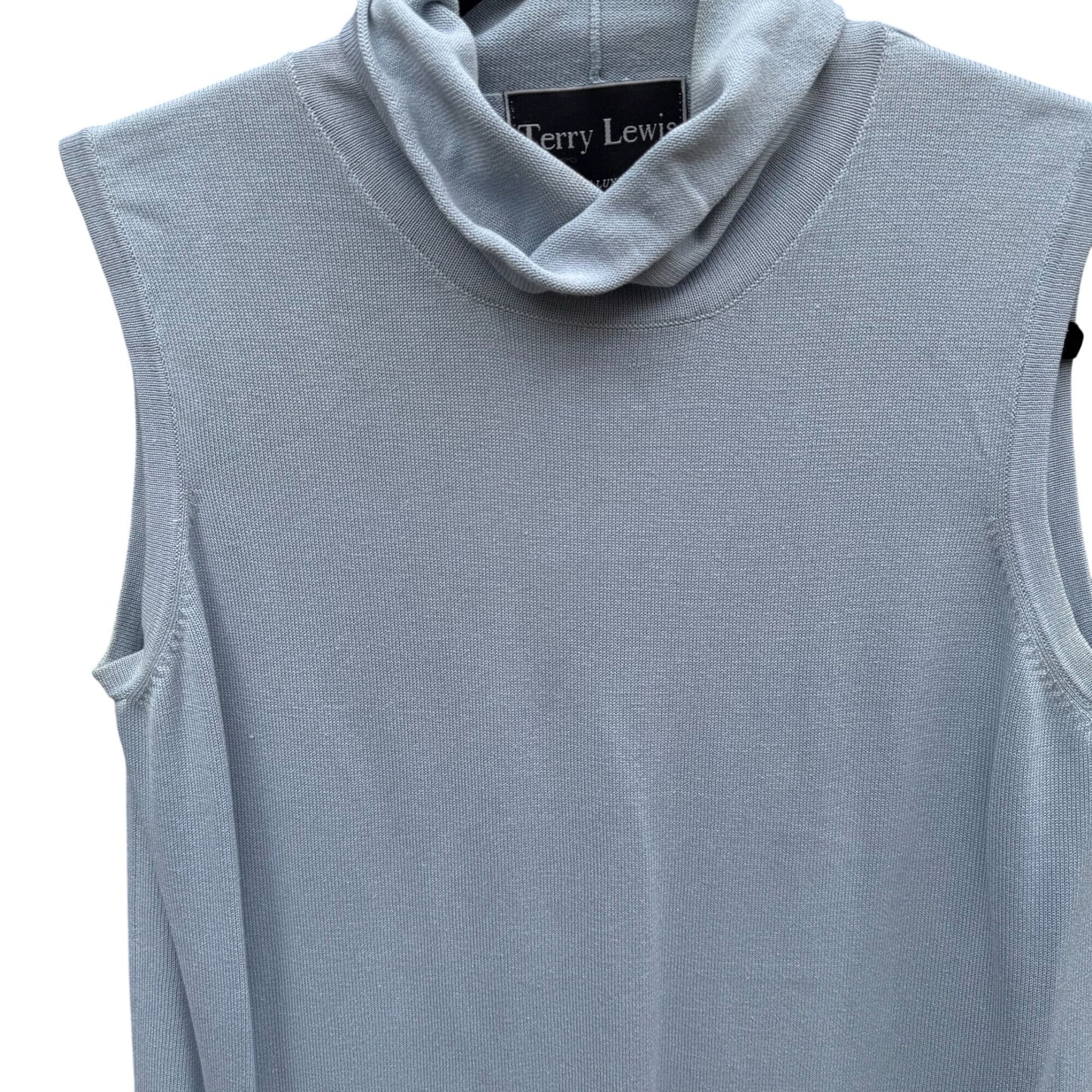 Terry Lewis Vintage Blue Sleeveless Knit Silk Cotton Blend Turtleneck Tunic Top S