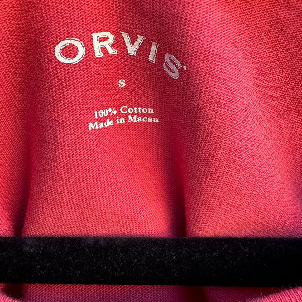 Orvis Womens Red Henley 3/4 Sleeve 1/4 Button Elastic Cuff & Waist Blouse Top M