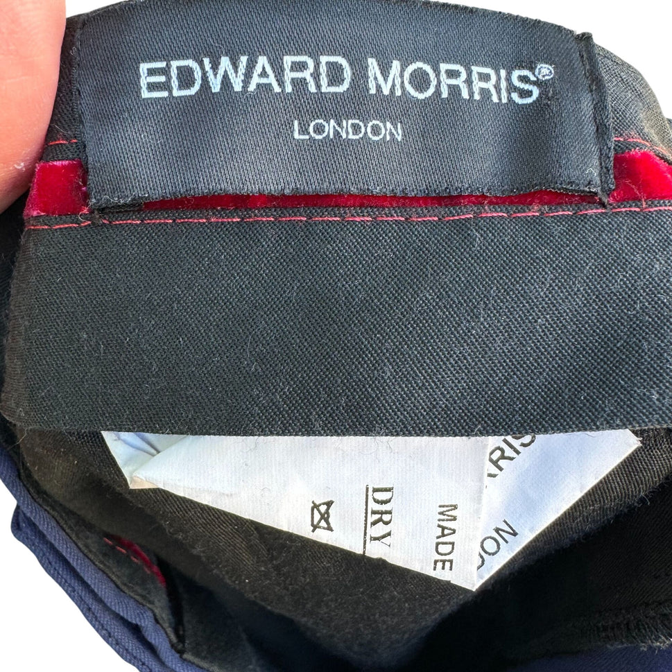 Edward Morris London Mens Flat Front Slim Fit Navy Blue Wool Dress Pants - 36