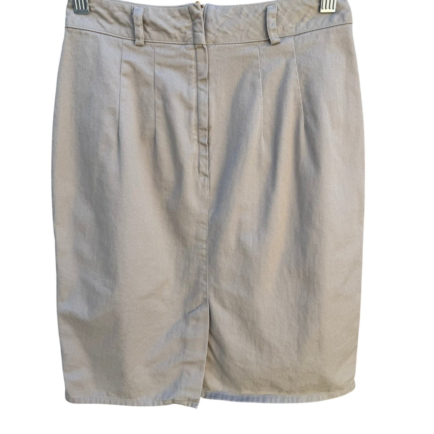 LizSport Vintage 80s Khaki Cotton V-Yoke Pencil Mini Skirt Tan Sz 2P USA Made