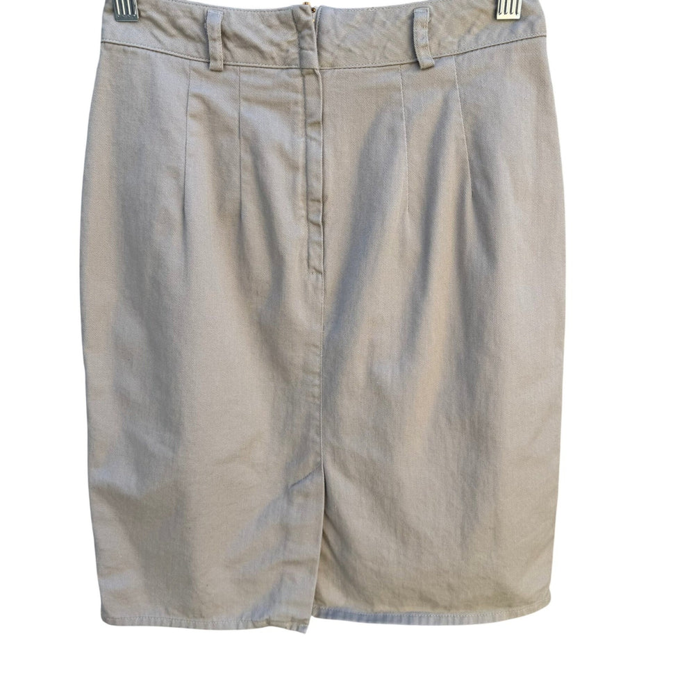 LizSport Vintage 80s Khaki Cotton V-Yoke Pencil Mini Skirt Tan Sz 2P USA Made