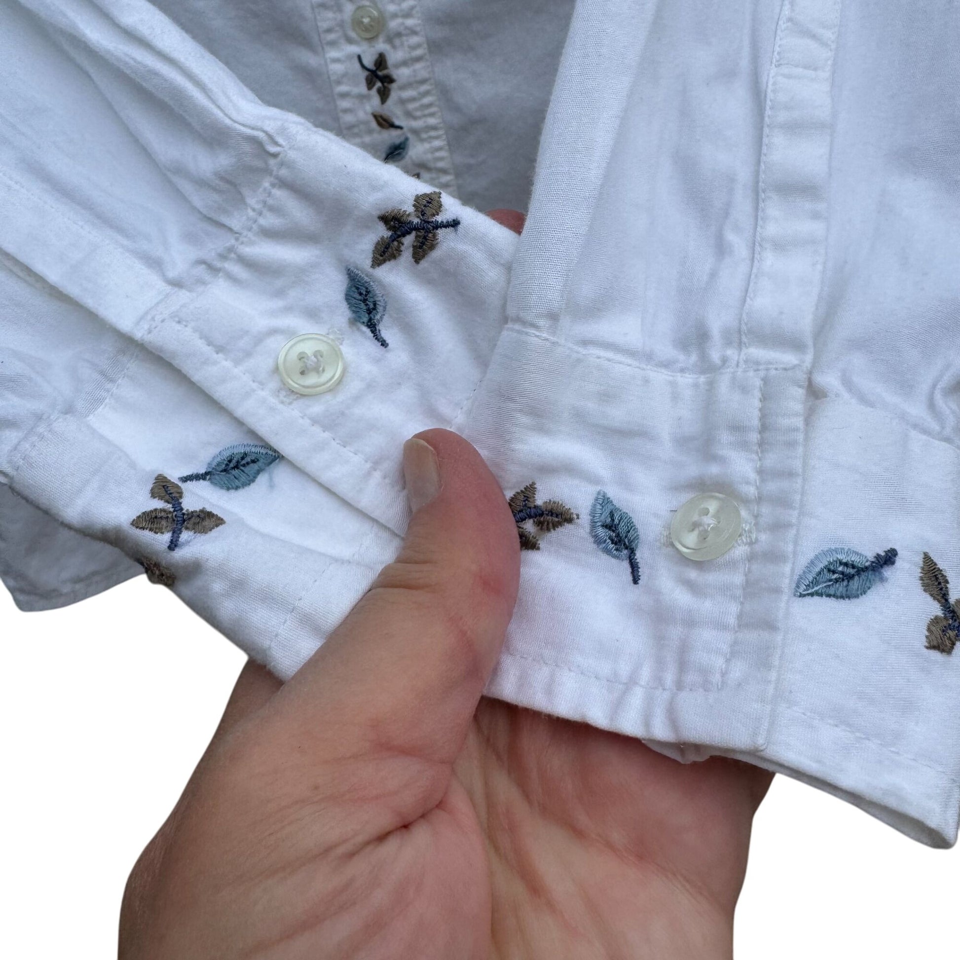 Cherokee Womens Button-Up Floral Embroidery All Cotton Long Sleeve Shirt Blouse